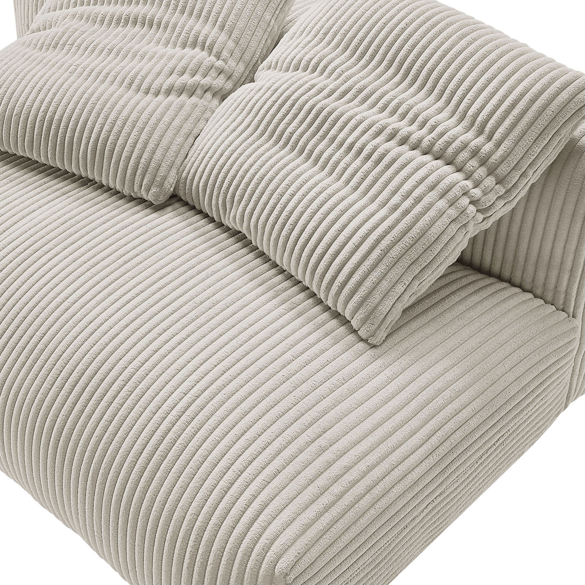Ribbed corduroy upholstery and overstuffed pillows for a cozy modern loveseat seat || EEI-6890-ALM || swatch_studio