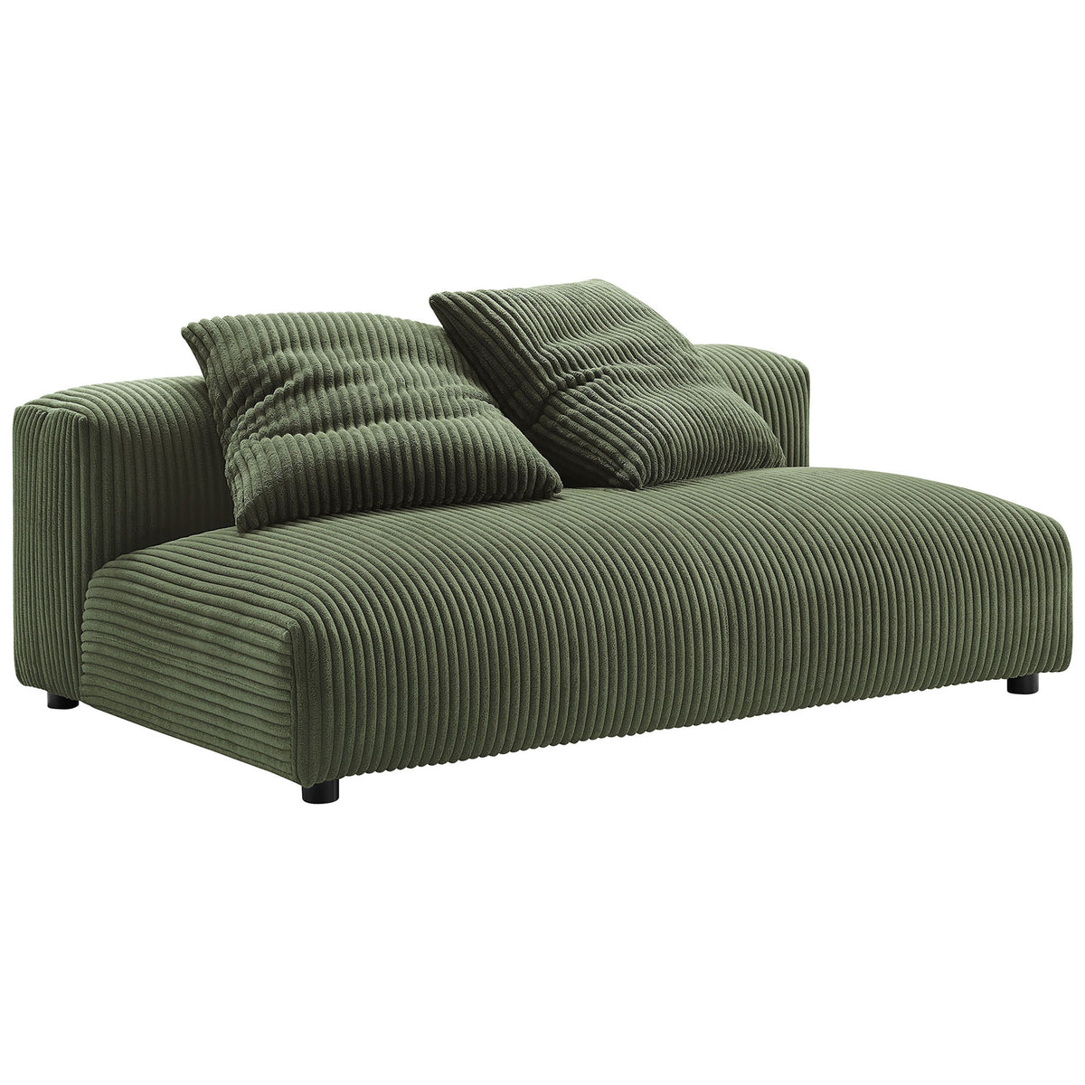 Oversized fern corduroy armless loveseat with plush channel tufting and two coordinating pillows || EEI-6890-FRN || front_angle_studio