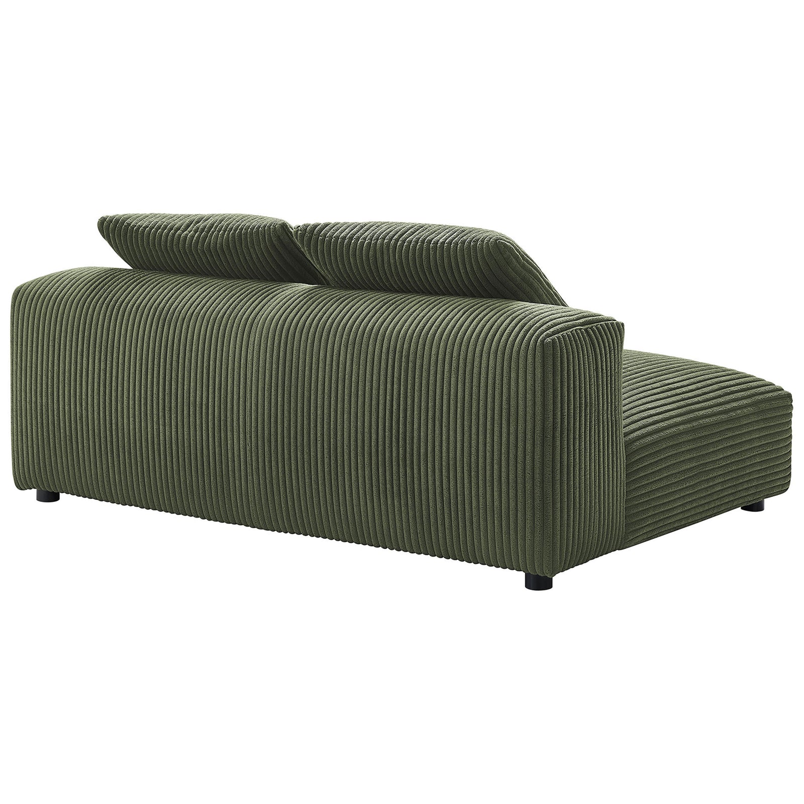 Fern corduroy loveseat with continuous ribbed texture wrapping the back and softly rounded corners || EEI-6890-FRN || back_angle_studio