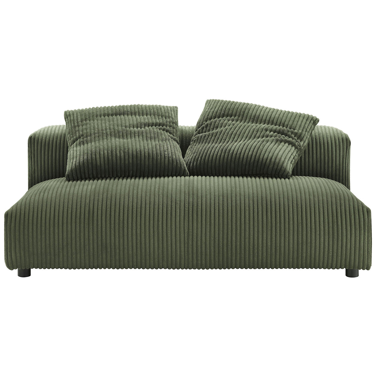 Low-profile fern corduroy loveseat with deep seat and relaxed pillows for laid-back lounging || EEI-6890-FRN || front_studio