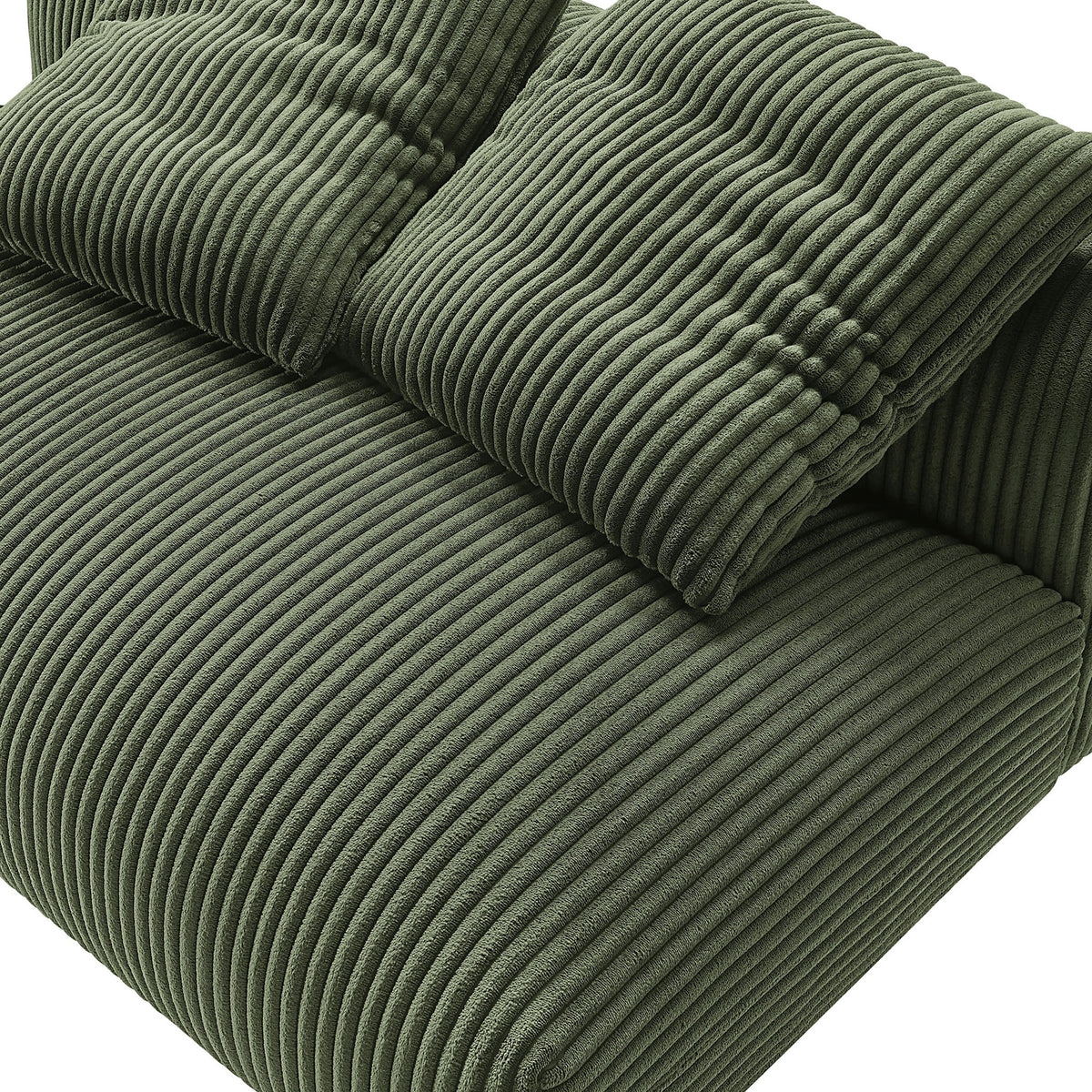 Plush ribbed corduroy seat and pillows revealing the rich fern green texture and tactile depth || EEI-6890-FRN || swatch_studio