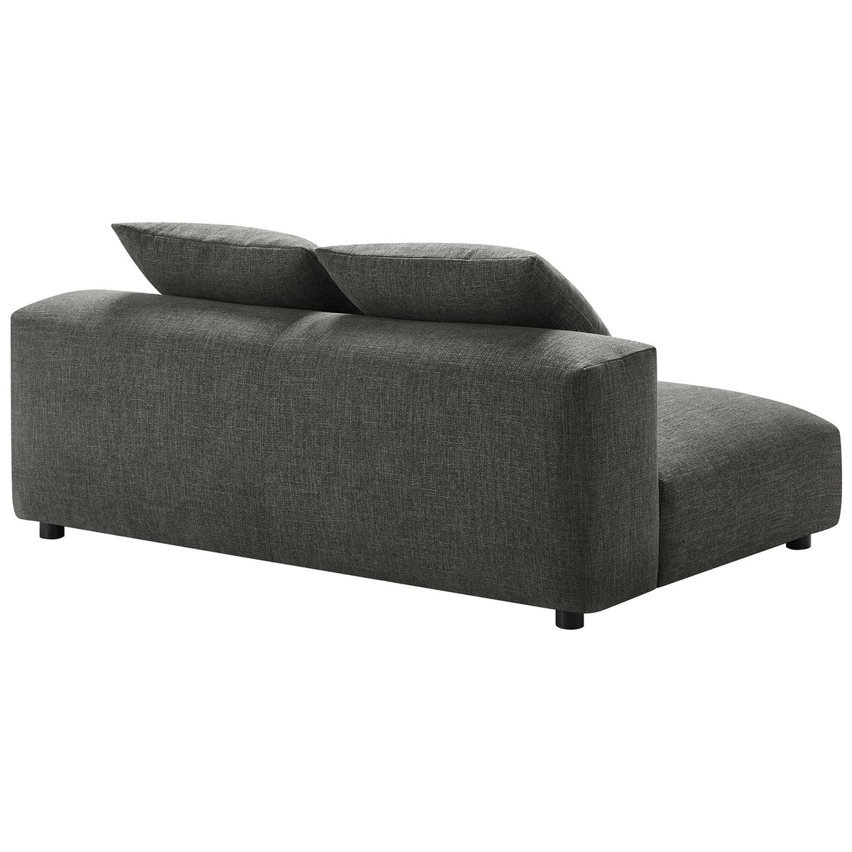 Charcoal loveseat with smooth upholstered back and clean, tailored seams for a modern look. || EEI-6891-CHA || back_angle_studio