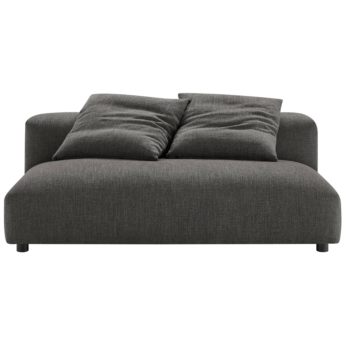 Spacious charcoal armless loveseat with deep seat and two casual toss pillows for laidback lounging. || EEI-6891-CHA || front_studio
