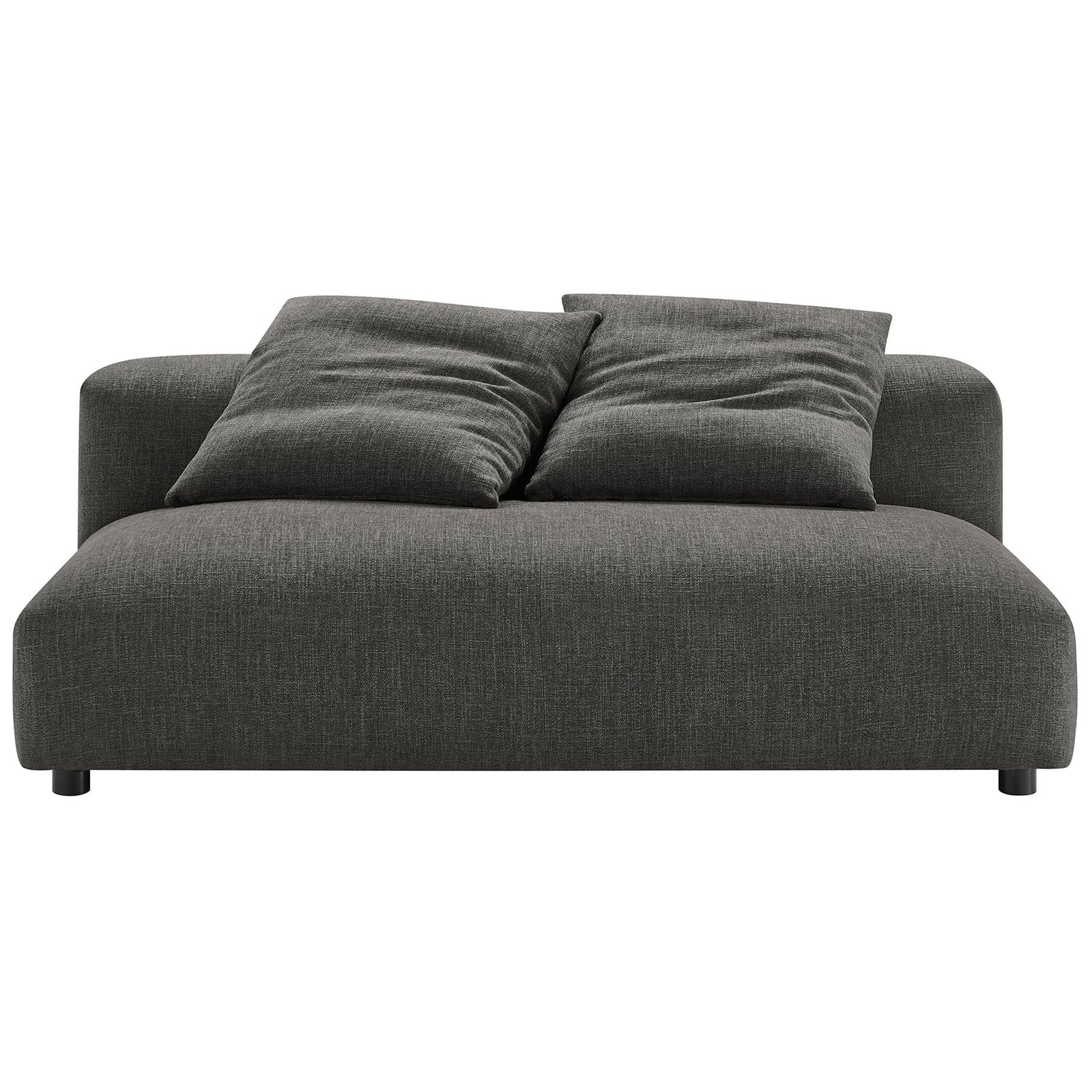 Spacious charcoal armless loveseat with deep seat and two casual toss pillows for laidback lounging. || EEI-6891-CHA || front_studio
