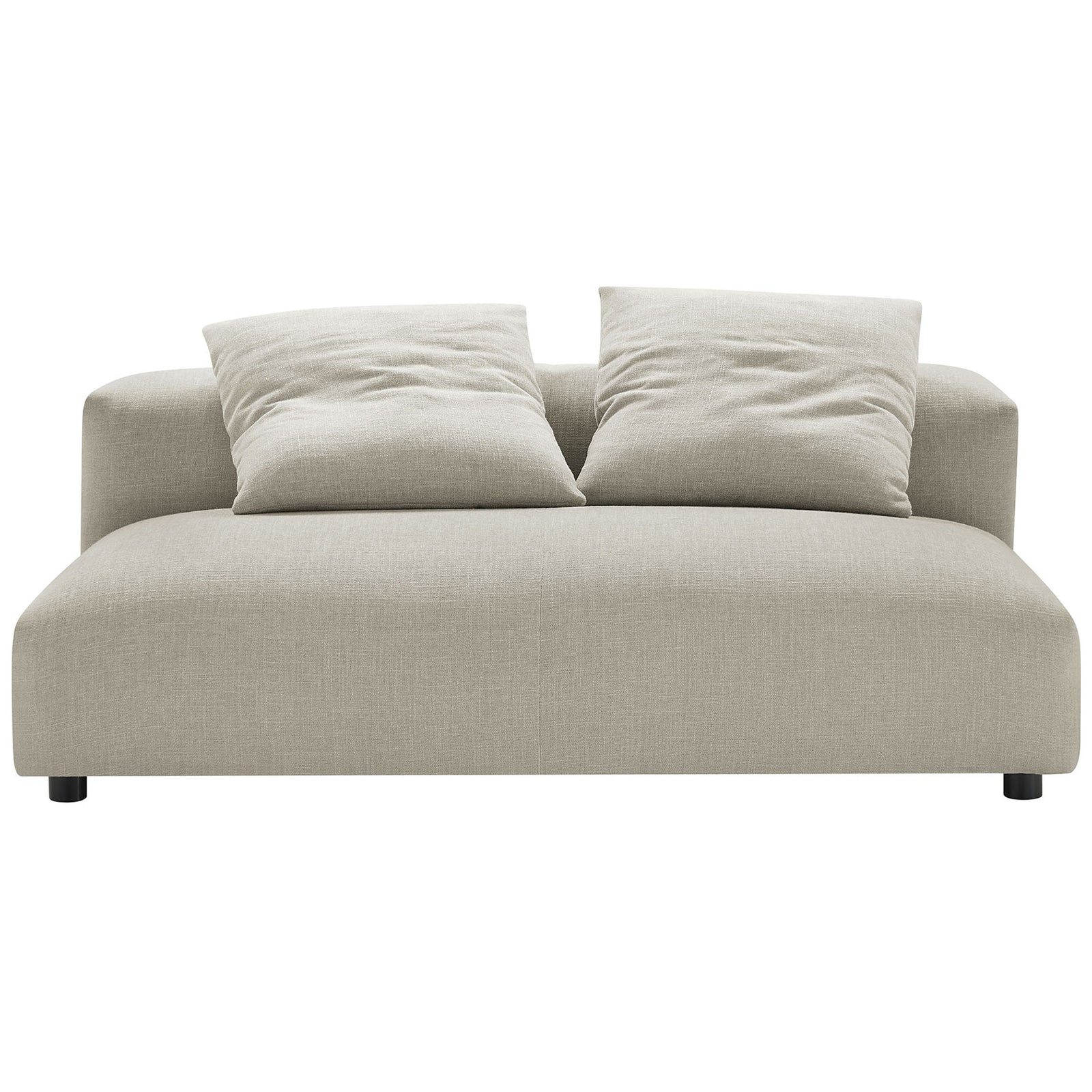 Oversized linen armless loveseat with plush cushions and two accent pillows for relaxed, modern lounging || EEI-6891-LIN || front_studio