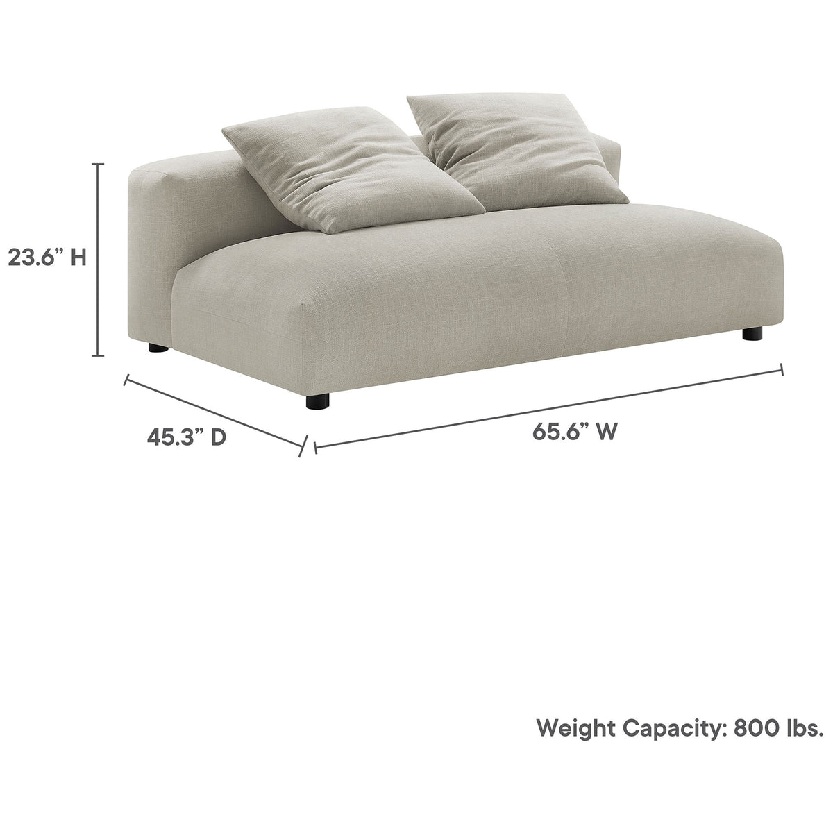 Spacious linen armless loveseat with generous 65.6 inch width and 800 pound weight capacity || EEI-6891-LIN || dimension_studio