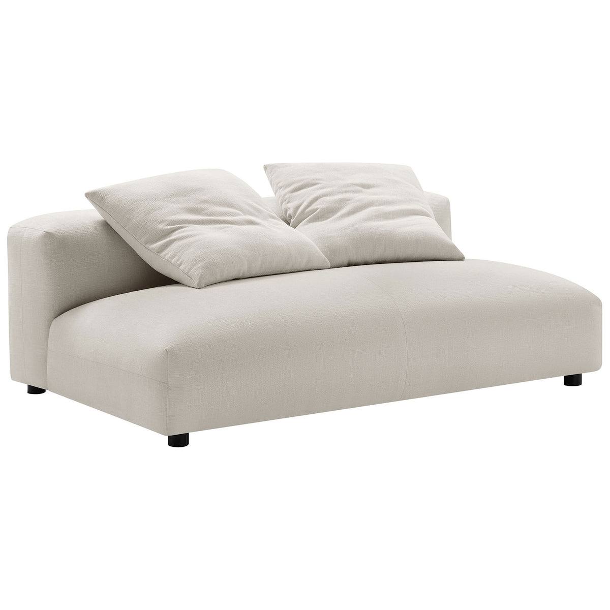Low-profile modular loveseat with gently rounded edges and overstuffed cushions in soft salt upholstery || EEI-6891-SAL || front_angle_studio