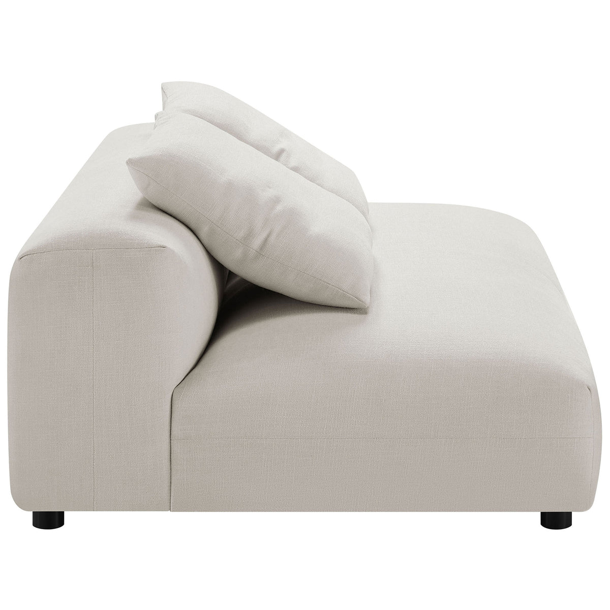 Deep armless seat shows generous lounging space and smooth, tailored salt fabric from the side || EEI-6891-SAL || side_studio