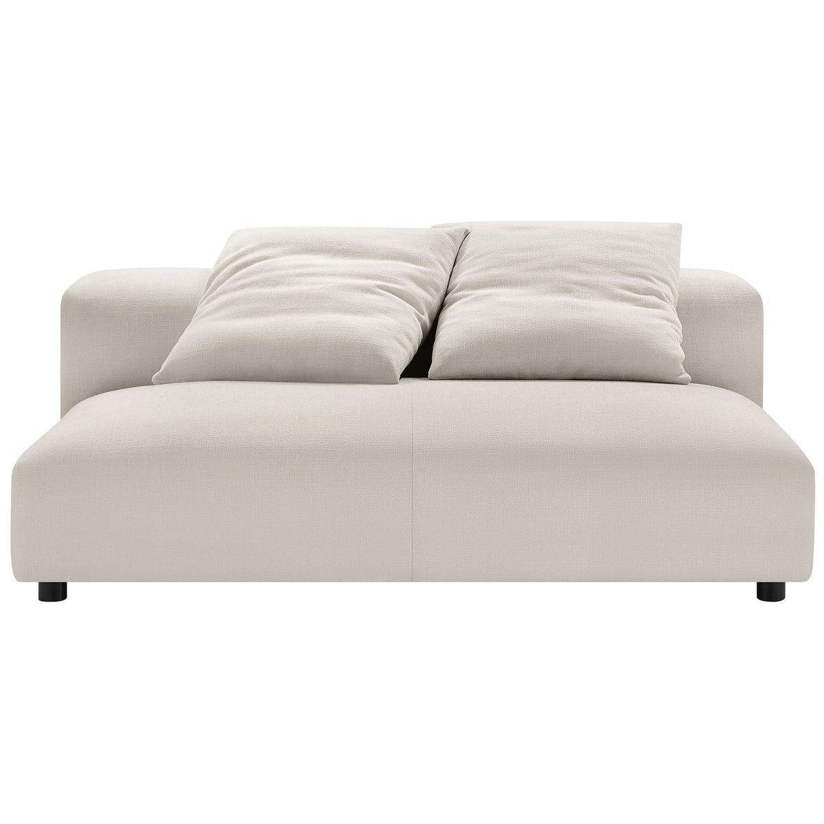Plush armless loveseat in salt fabric with wide cushioned seat and two loose pillows for relaxed lounging || EEI-6891-SAL || front_studio