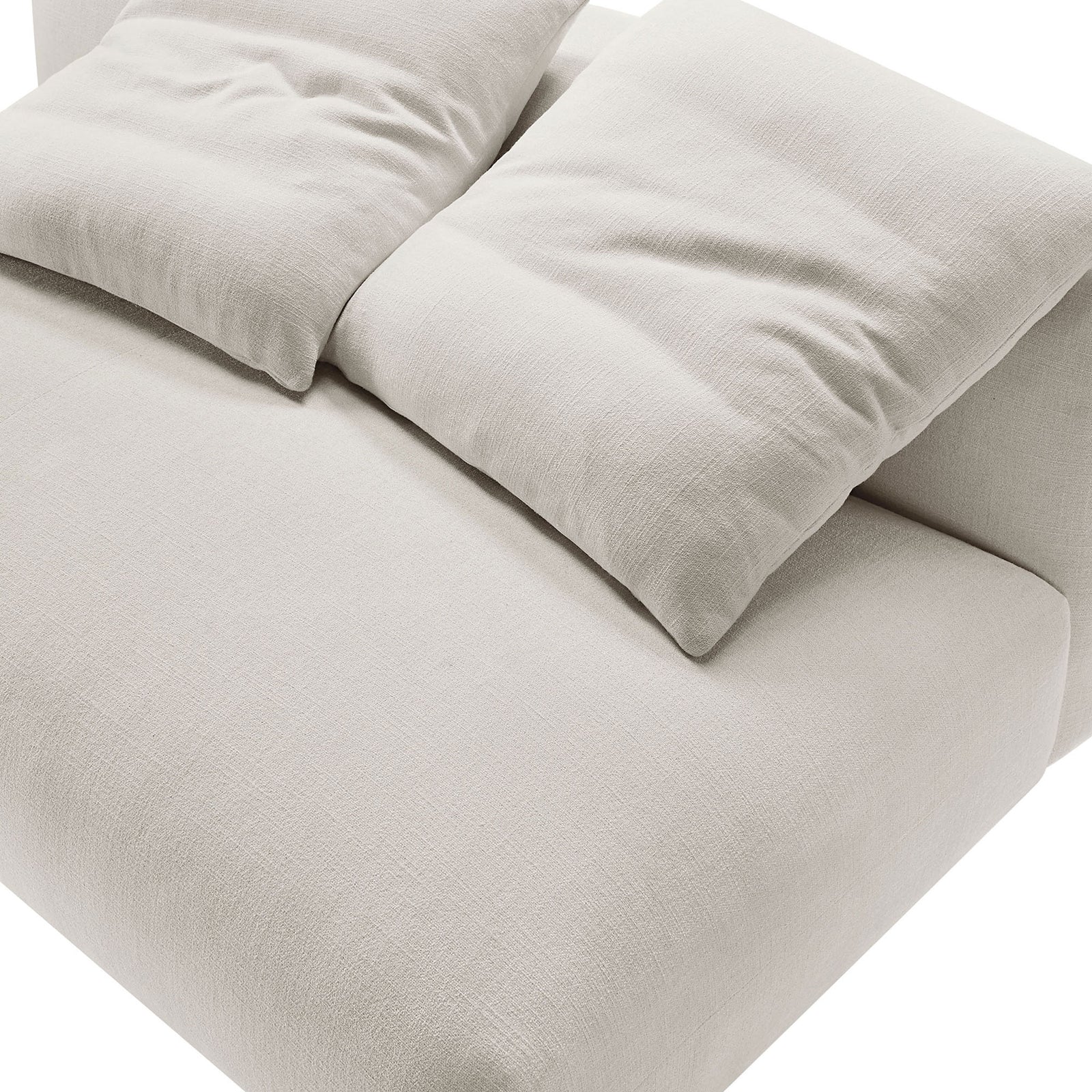 Textured salt fabric and plush pillows highlight the loveseat's soft, inviting feel up close || EEI-6891-SAL || detail_studio