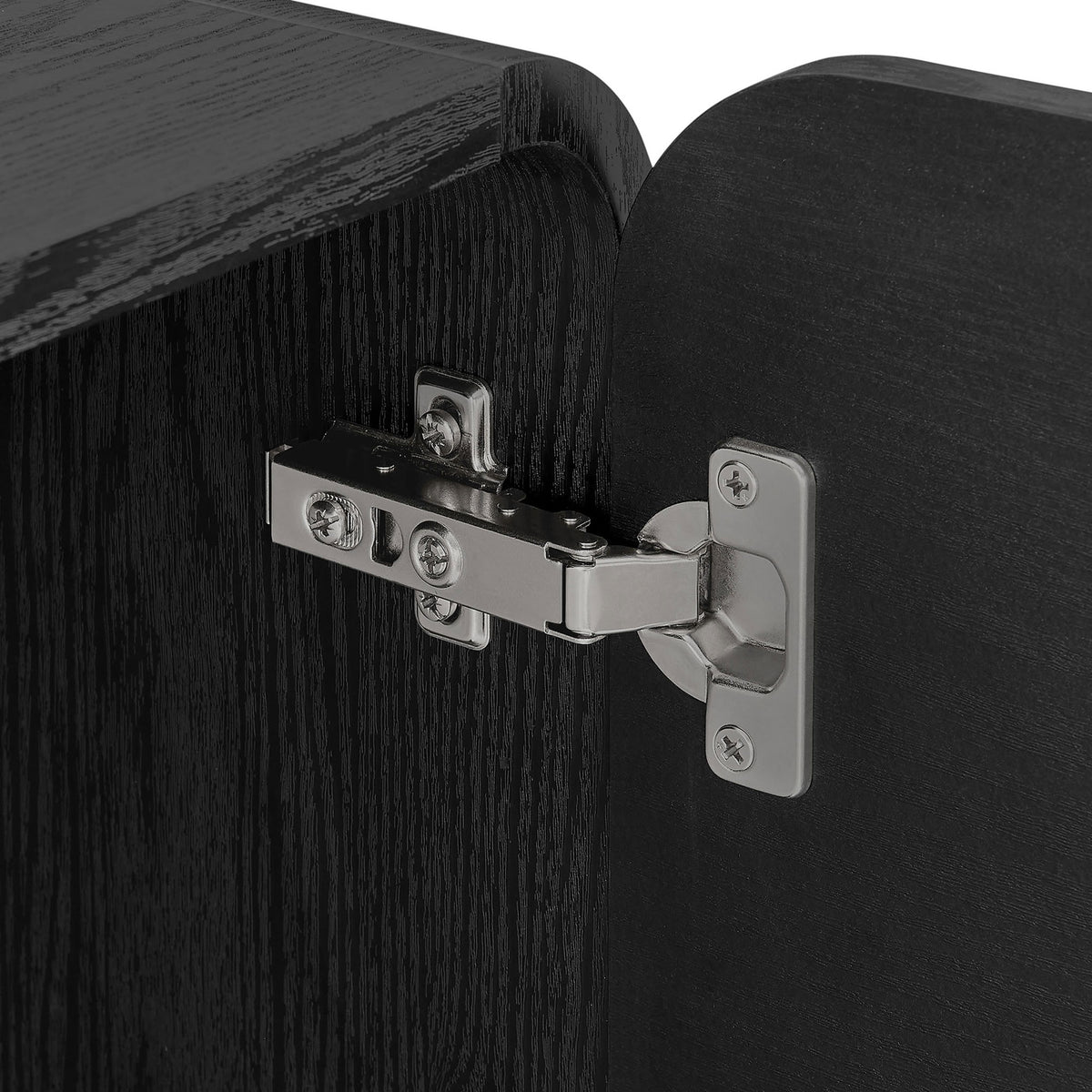 Soft close metal hinge on the black Sonnet sideboard door for smooth, quiet operation || EEI-6892-BLK || detail_studio