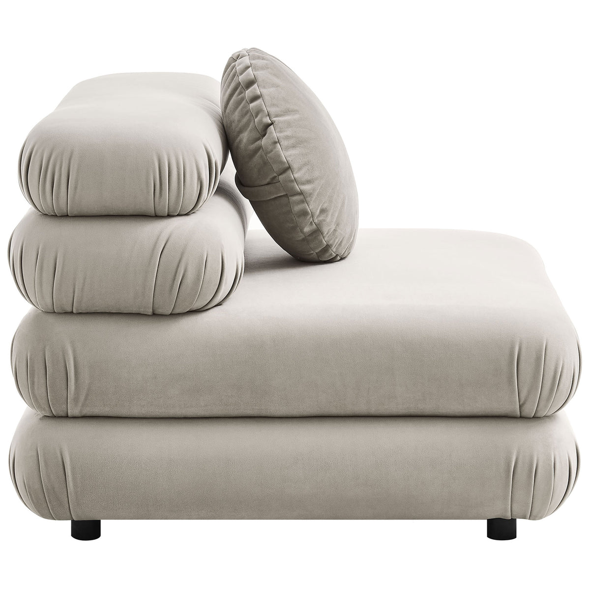 Low-profile design rests on discreet feet, showcasing smooth performance velvet and generous seat depth || EEI-6896-ALM || side_studio