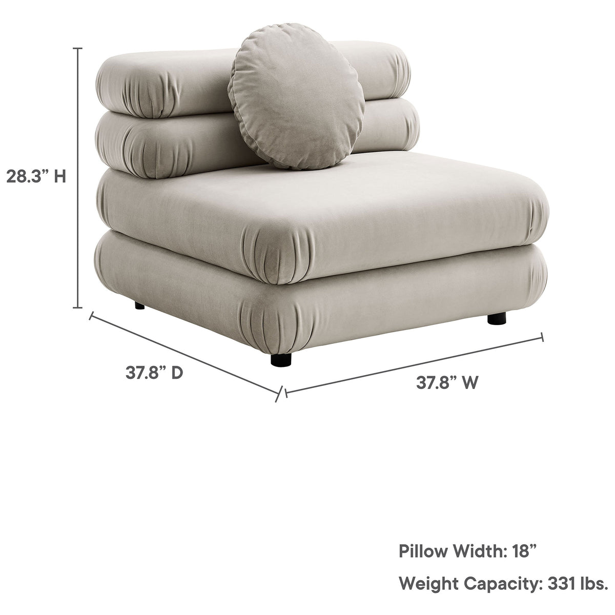 Spacious 37.8-inch wide seat with 18-inch round pillow and 331 lb weight capacity || EEI-6896-ALM || dimension_studio