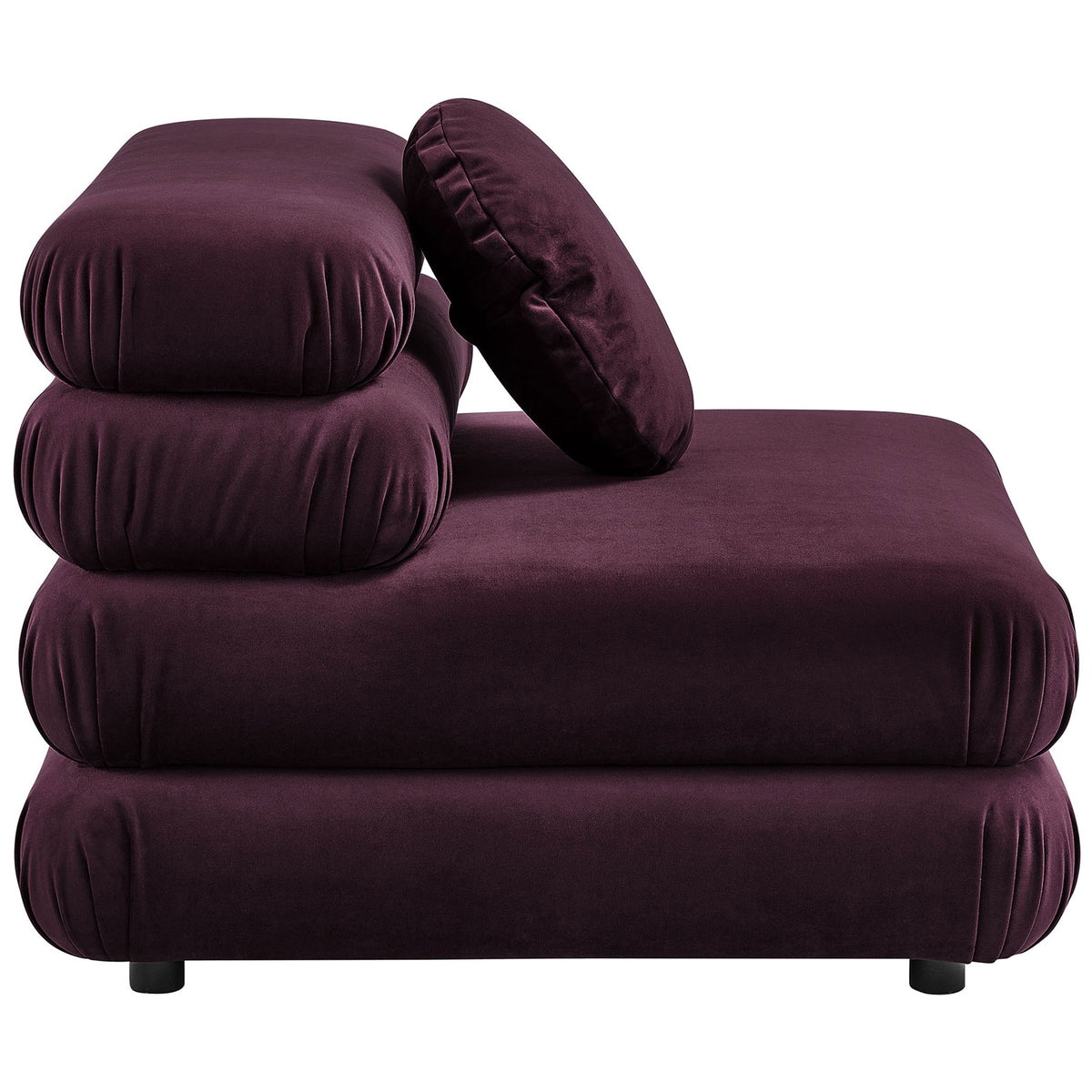 Low-profile armless design with stacked cushions and discreet floor-protecting feet || EEI-6896-MUL || side_studio