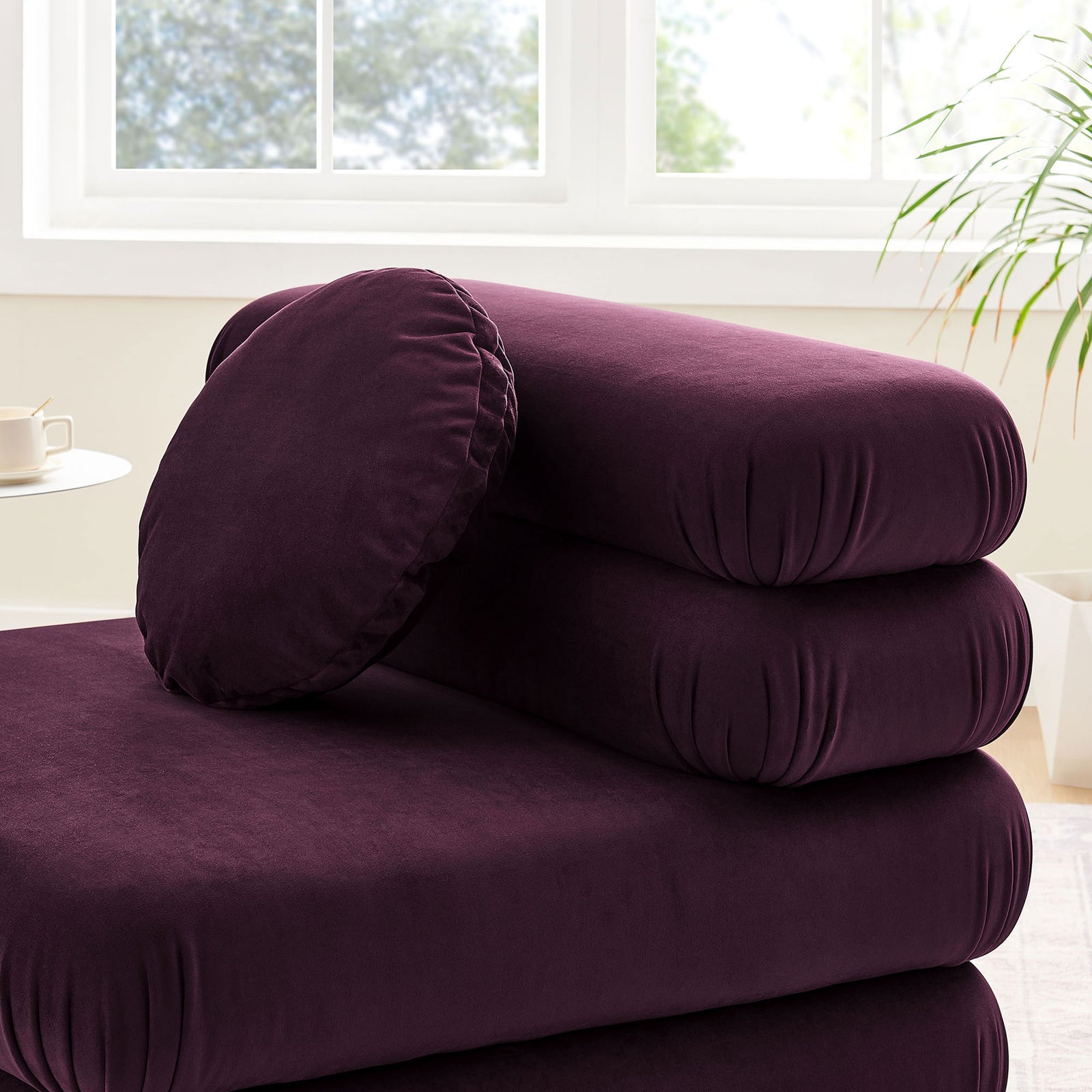 Velvet finish and rounded cushioning create a cozy, tactile look in bright interiors || EEI-6896-MUL || detail_room