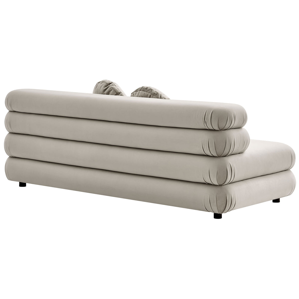 Smooth upholstered back and tubular silhouette of the almond Jubilee modular armless velvet loveseat || EEI-6897-ALM || back_angle_studio