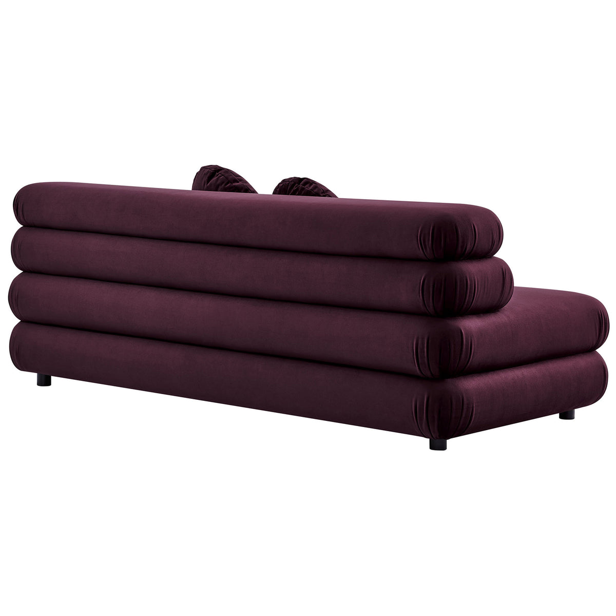 Mulberry velvet loveseat showcasing smooth tiered back cushions and subtly rounded corners || EEI-6897-MUL || back_angle_studio