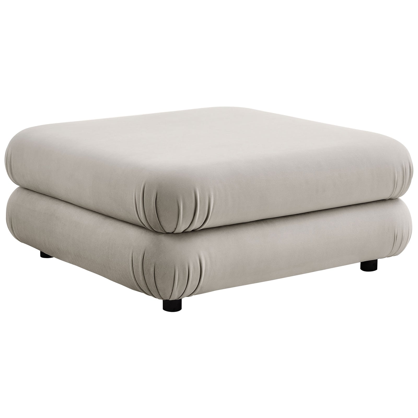 Almond performance velvet ottoman with plush double-cushion profile and softly rounded edges || EEI-6899-ALM || front_angle_studio