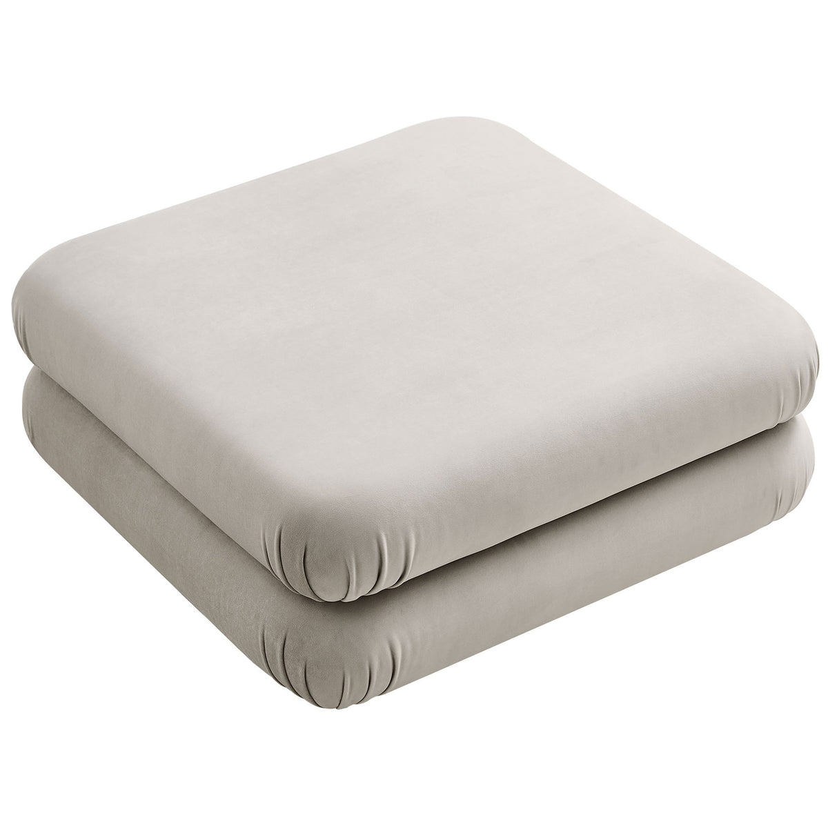 Top view of the almond velvet ottoman highlighting the generous square surface and plush padding || EEI-6899-ALM || top_angle_studio