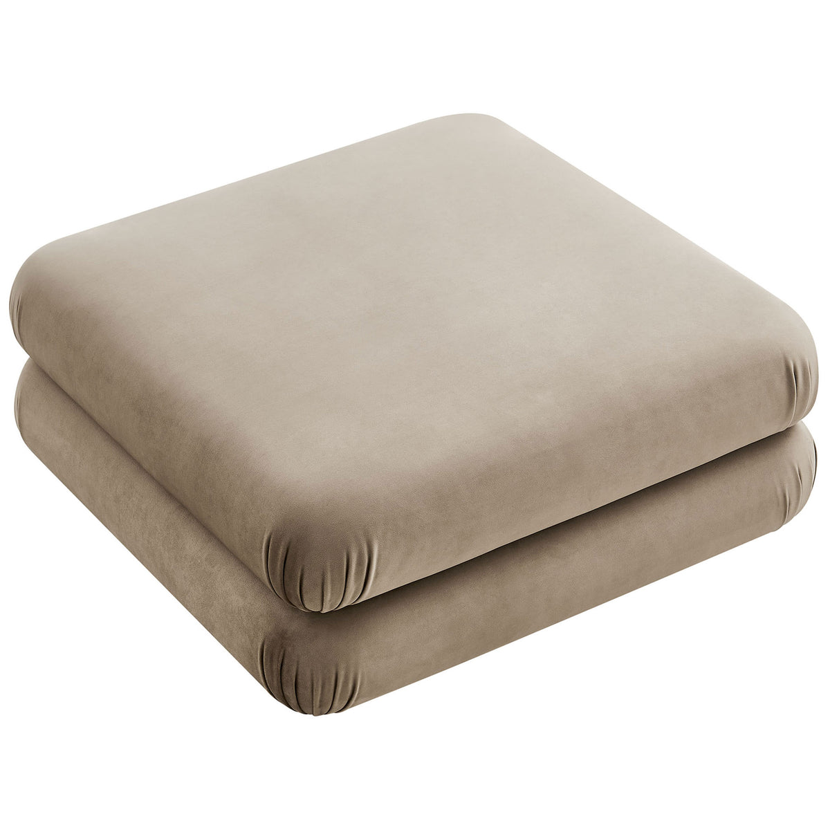 Spacious square taupe ottoman showcasing a generous cushioned top ideal for lounging or serving || EEI-6899-TAU || top_angle_studio