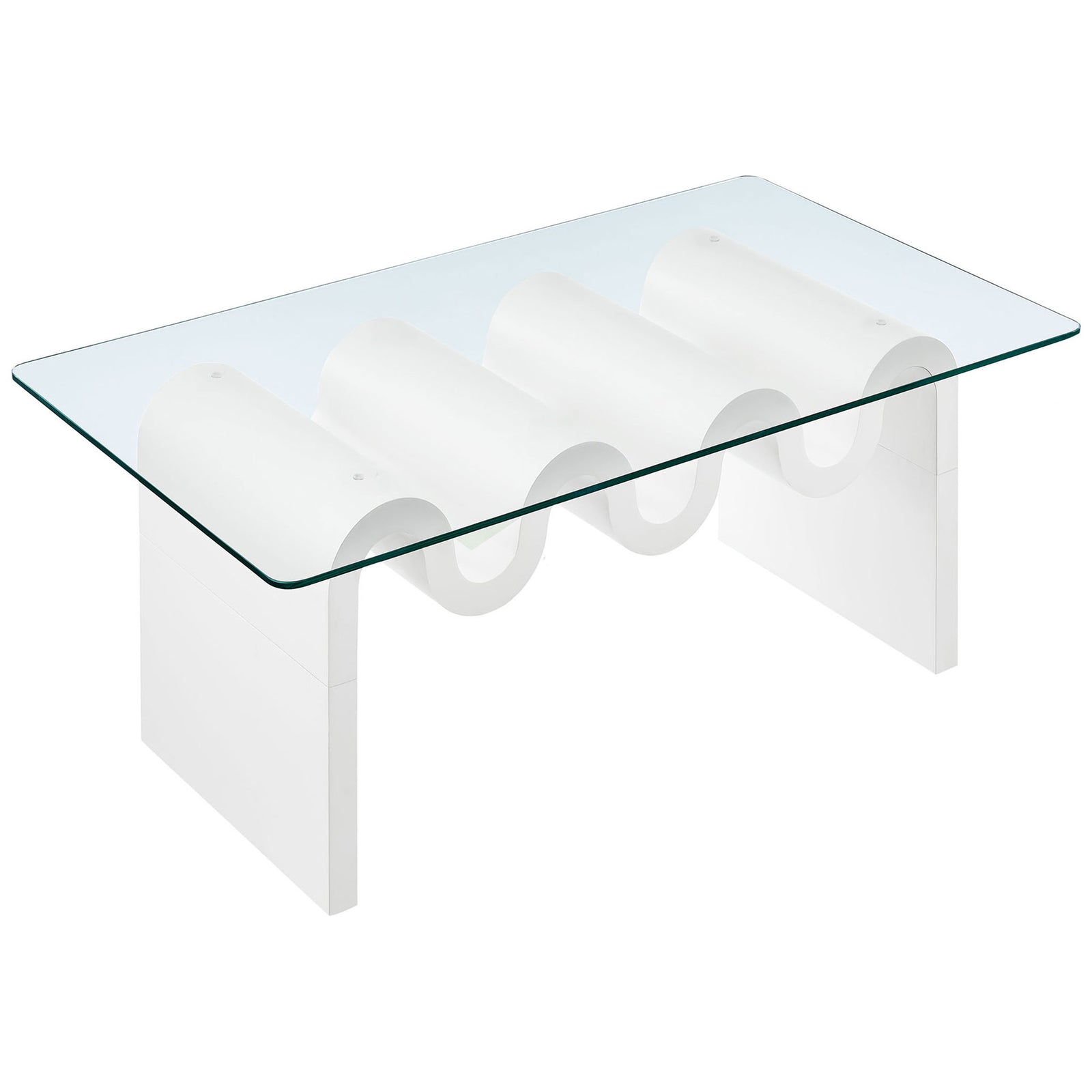 Expansive rectangular glass reveals the sculpted wave base, blending airy transparency with bold form. || EEI-6900-WHI || front_angle_studio