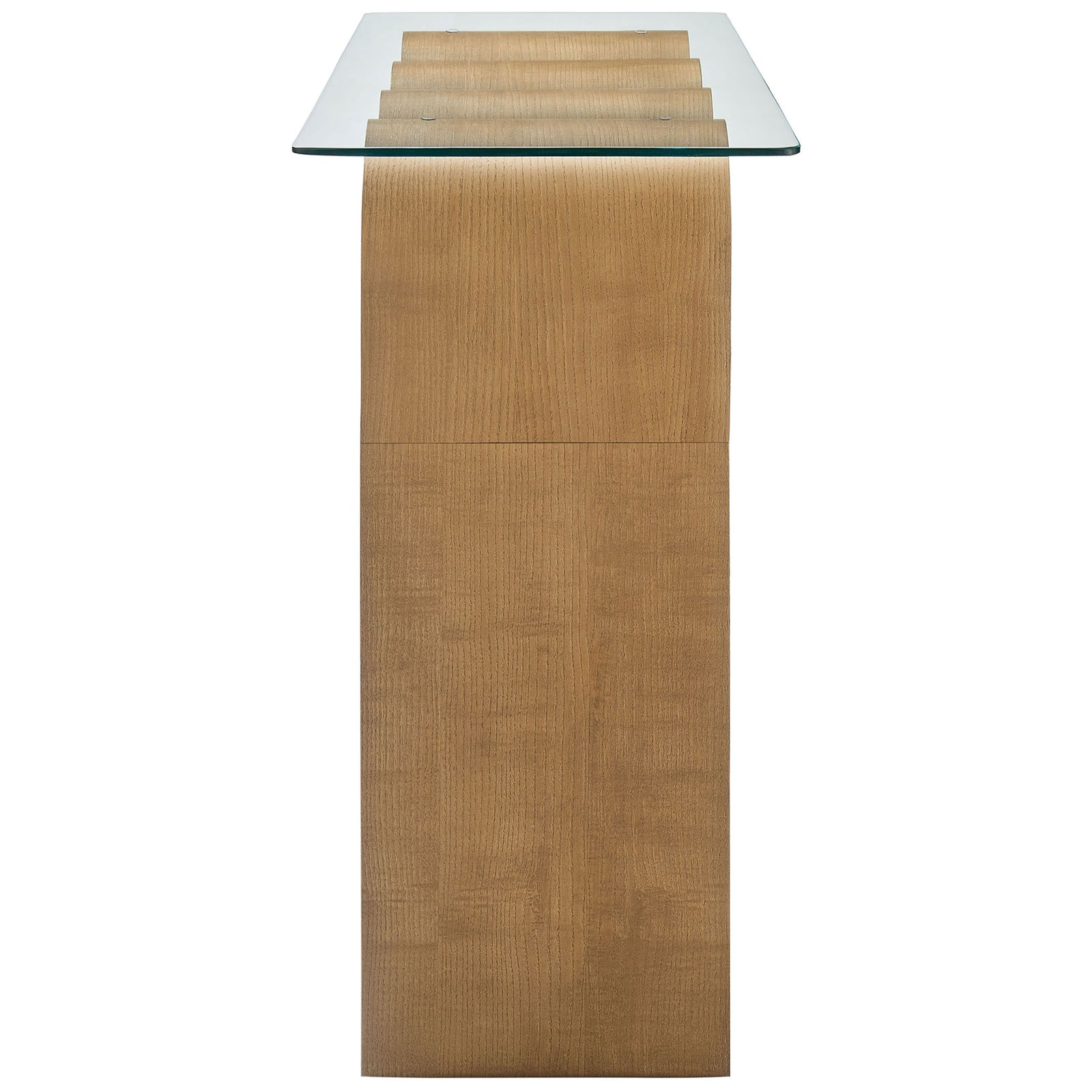 Narrow profile highlights the rippling base and polished glass edge. || EEI-6901-NAT || side_studio