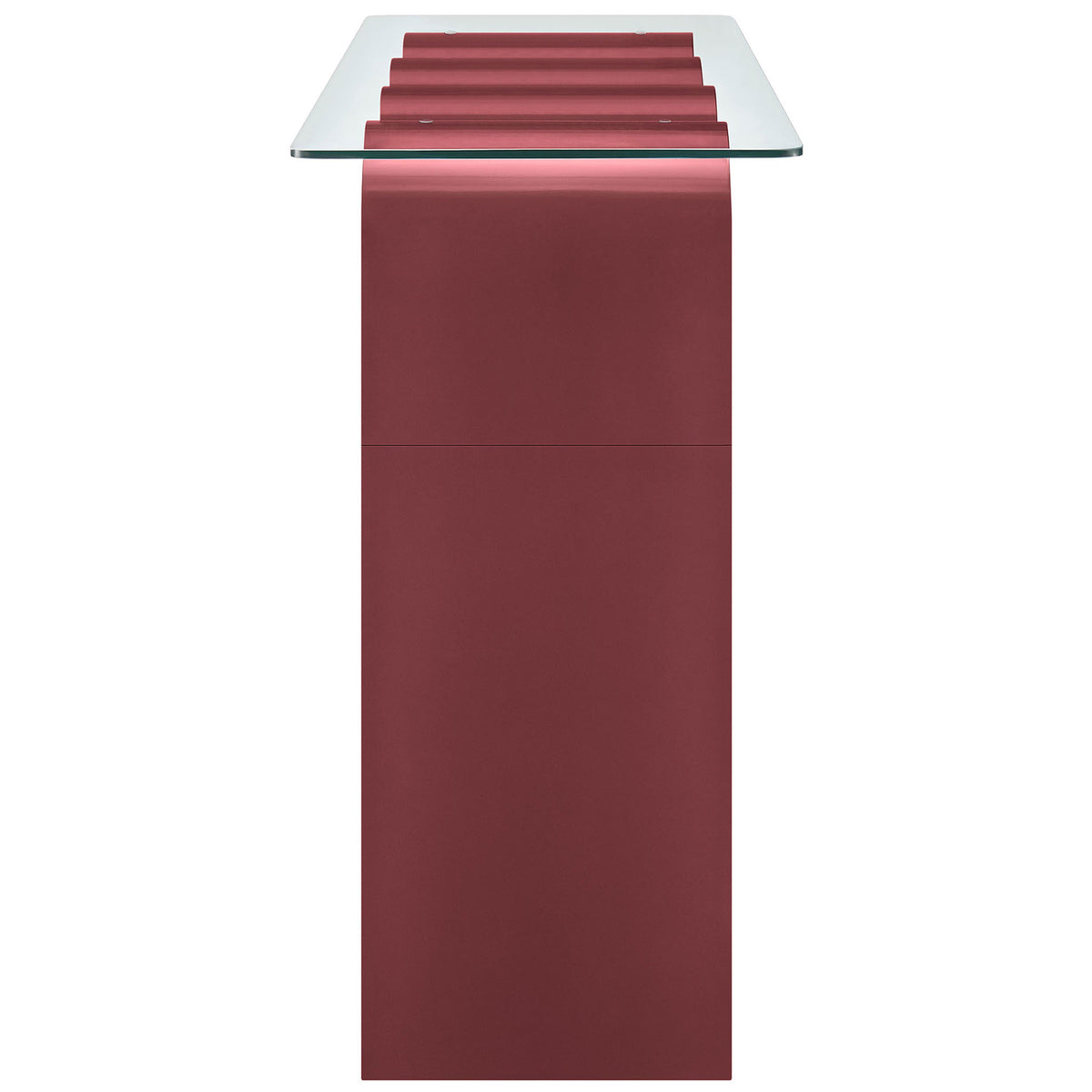 Slim profile highlights the flowing wave form and the crisp edge of the tempered glass top || EEI-6901-SPA || side_studio