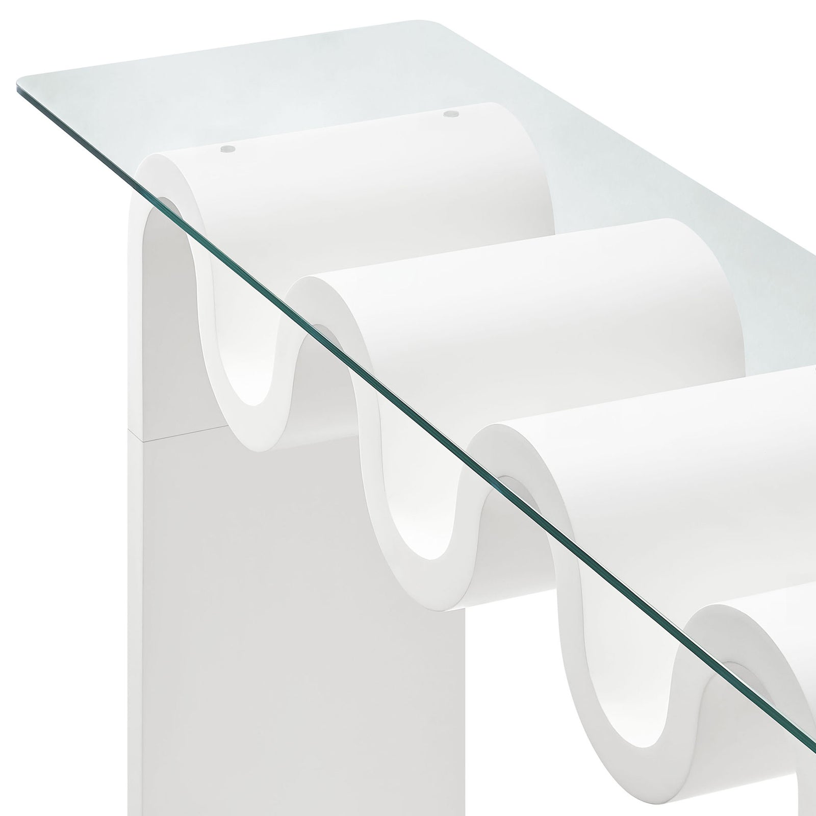 Rounded glass edge meets smooth wave cutouts with discreet grips for stability. || EEI-6901-WHI || detail_studio