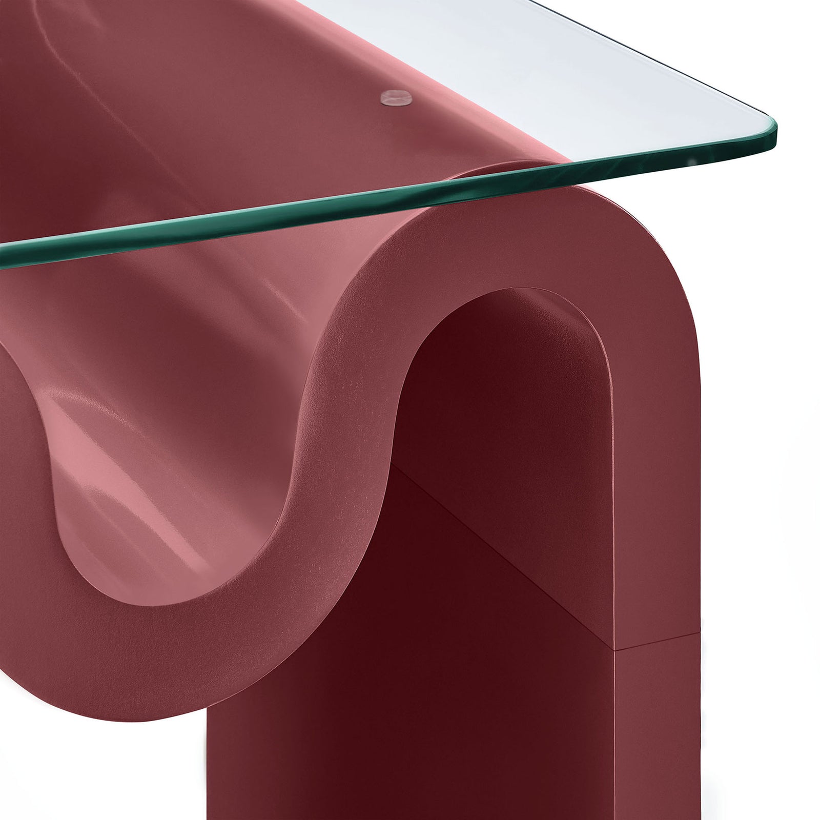 The Ondine table glass top meets the sculpted wave curve for a smooth, modern finish || EEI-6902-SPA || detail_studio
