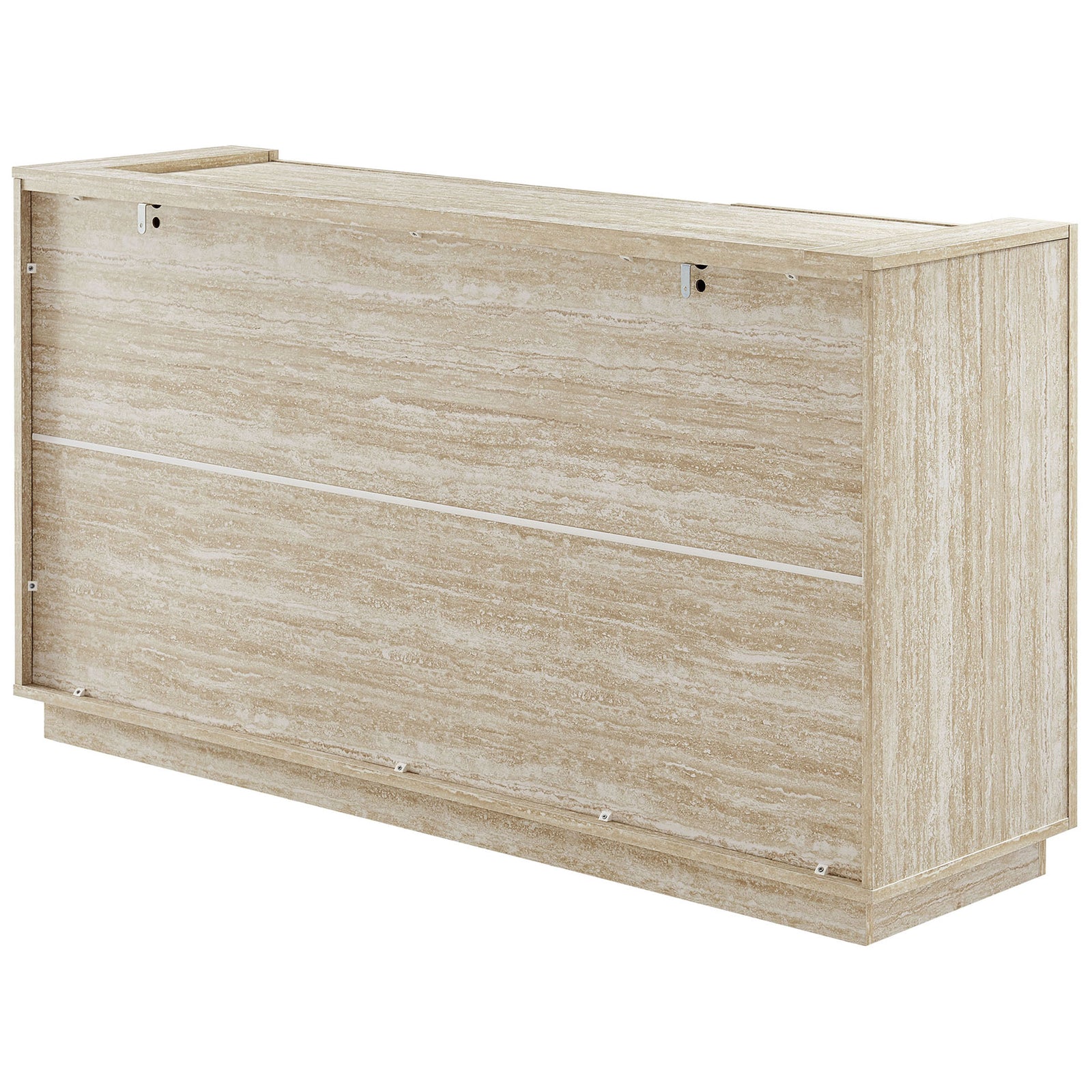 Rear view of travertine sideboard with seamless back panel for a clean, finished look || EEI-6906-TRA || back_angle_studio