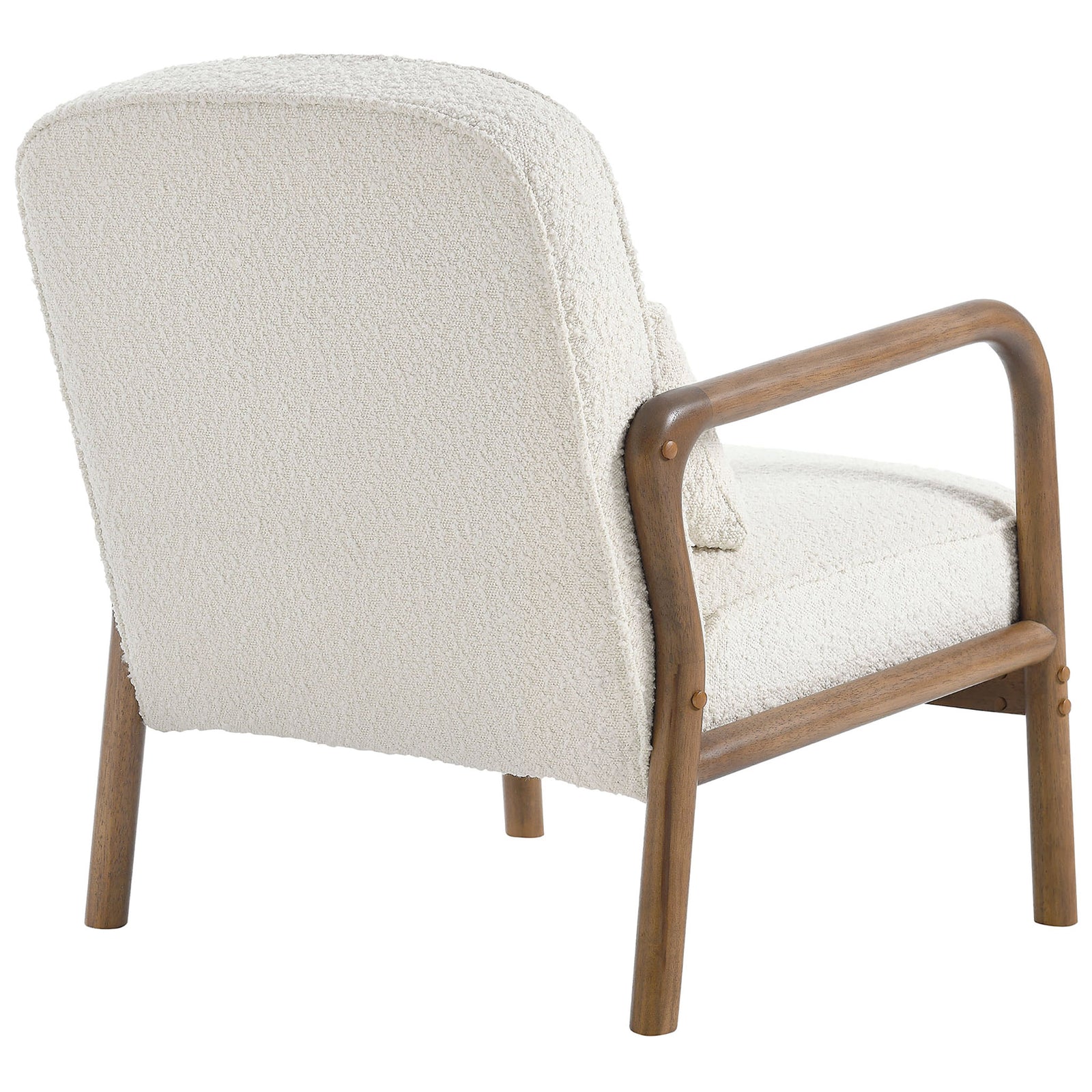 Rounded boucle back meets a gracefully curved wood frame for mid-century charm || EEI-6909-IVO || back_angle_studio