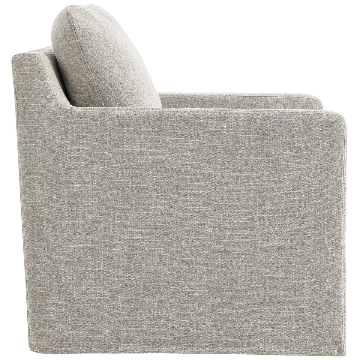 Sleek slipcover drapes to the floor, concealing a discreet iron base with non-marking floor glides || EEI-6910-LIN || side_studio