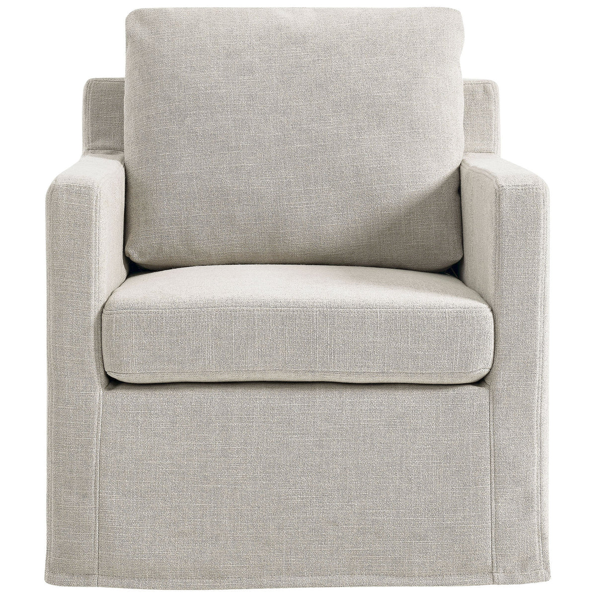 Cushioned comfort meets modern simplicity in a compact, slipcovered swivel armchair || EEI-6910-LIN || front_studio
