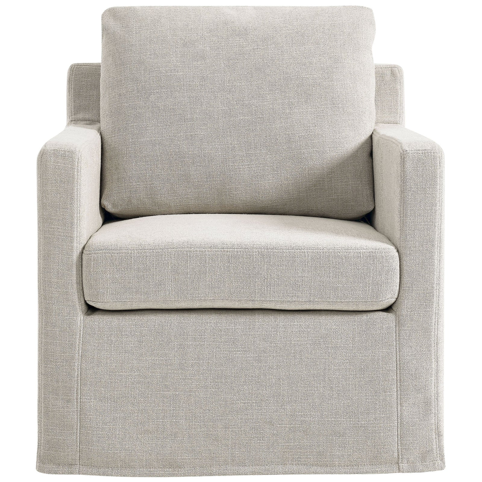 Cushioned comfort meets modern simplicity in a compact, slipcovered swivel armchair || EEI-6910-LIN || front_studio
