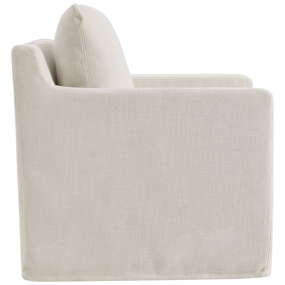 Streamlined track arms and smooth slipcover give this swivel chair a crisp, modern profile || EEI-6910-SAL || side_studio