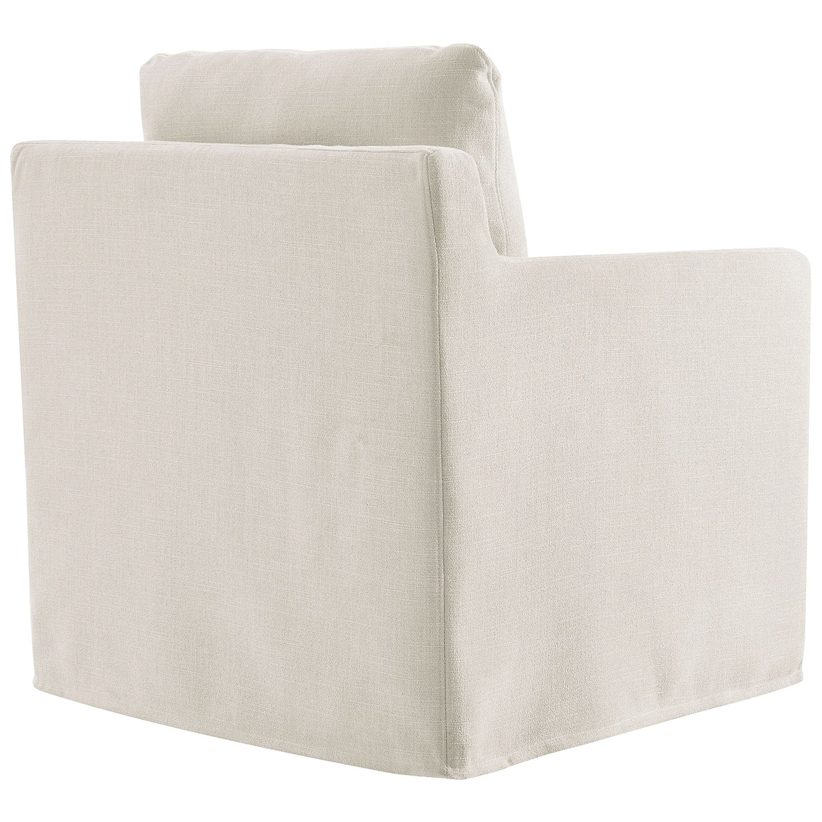 Neat slipcovered base conceals the swivel mechanism for a clean, understated look || EEI-6910-SAL || back_angle_studio