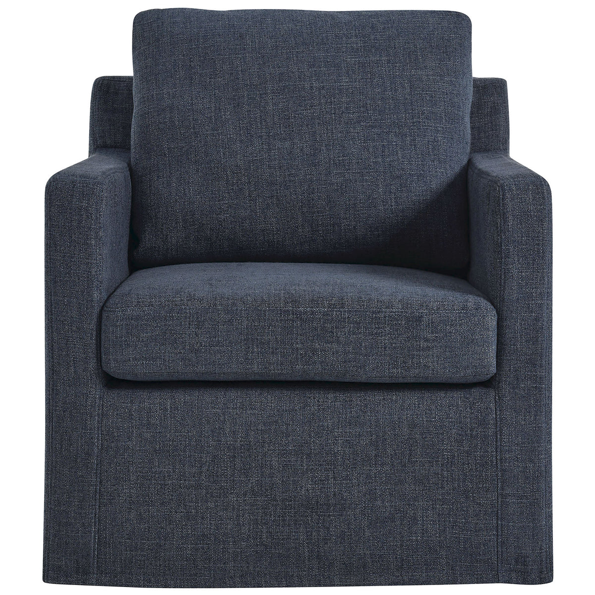 Modern slipcovered armchair with generous cushions and tailored track arms in slate blue || EEI-6910-SLB || front_studio