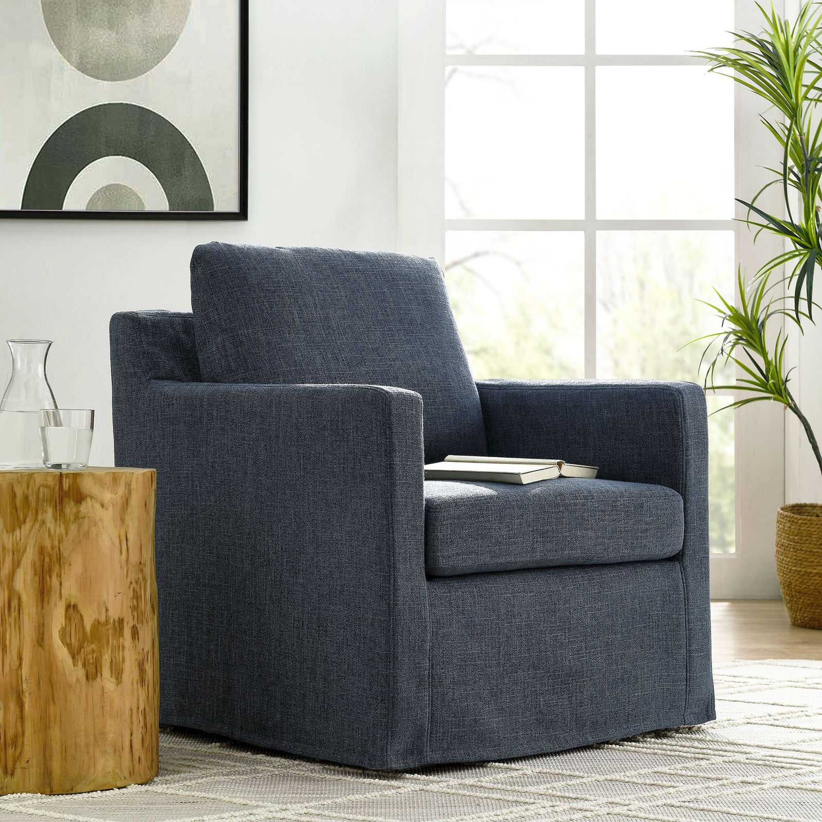 Slate blue slipcovered armchair brings cozy, modern style to any room || EEI-6910-SLB || front_angle_room
