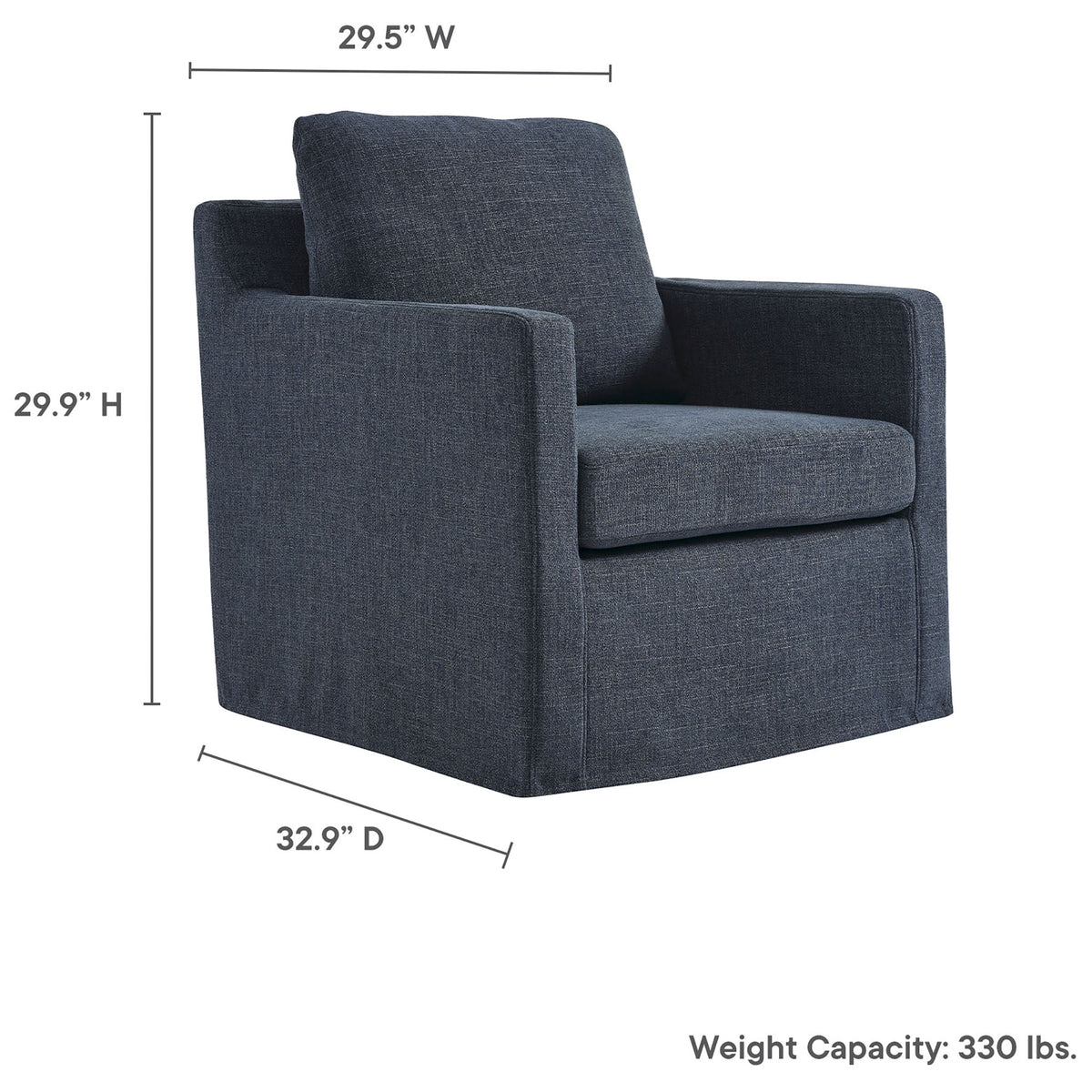 Compact footprint: 29.5 W x 32.9 D x 29.9 H in; supports up to 330 lbs || EEI-6910-SLB || dimension_studio
