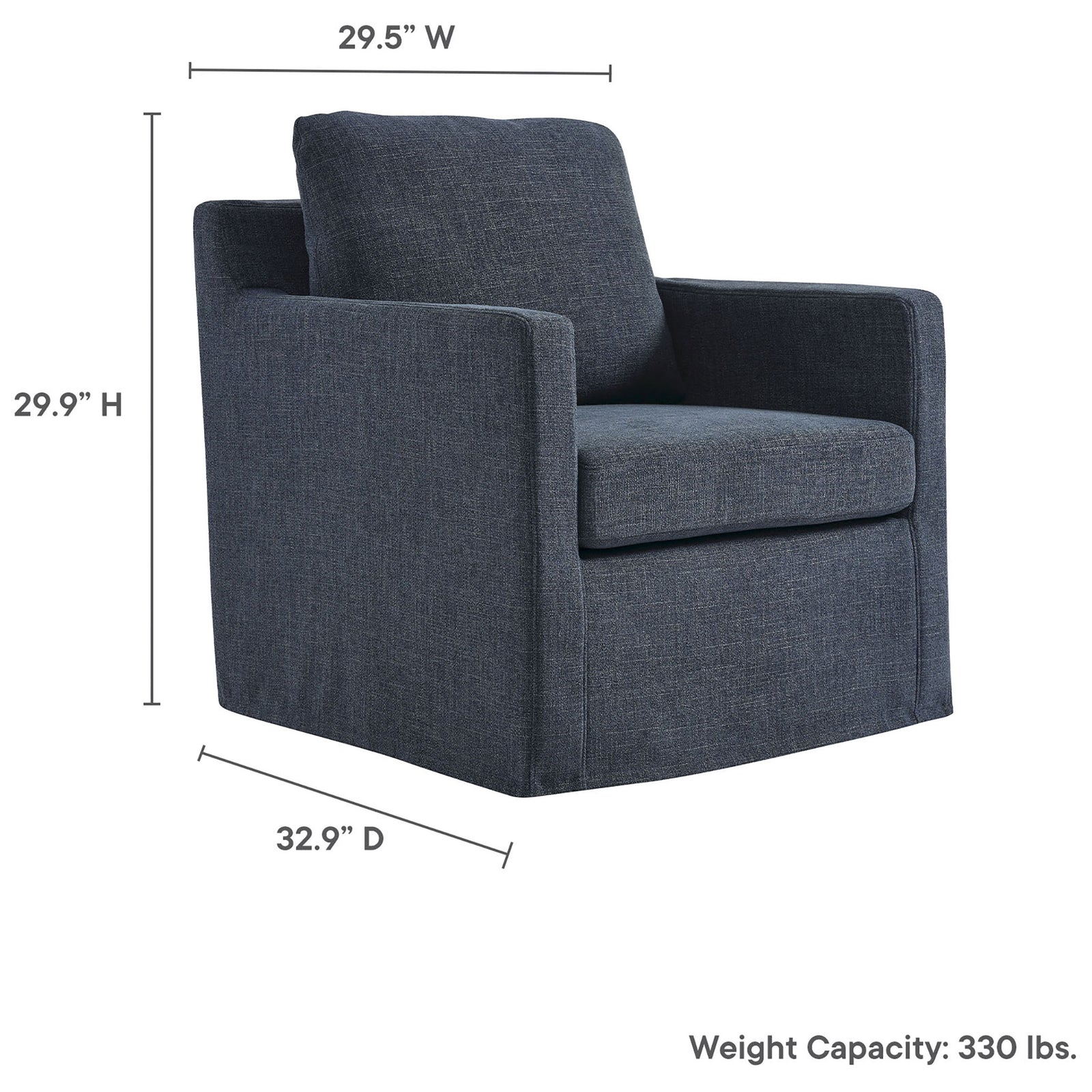 Compact footprint: 29.5 W x 32.9 D x 29.9 H in; supports up to 330 lbs || EEI-6910-SLB || dimension_studio