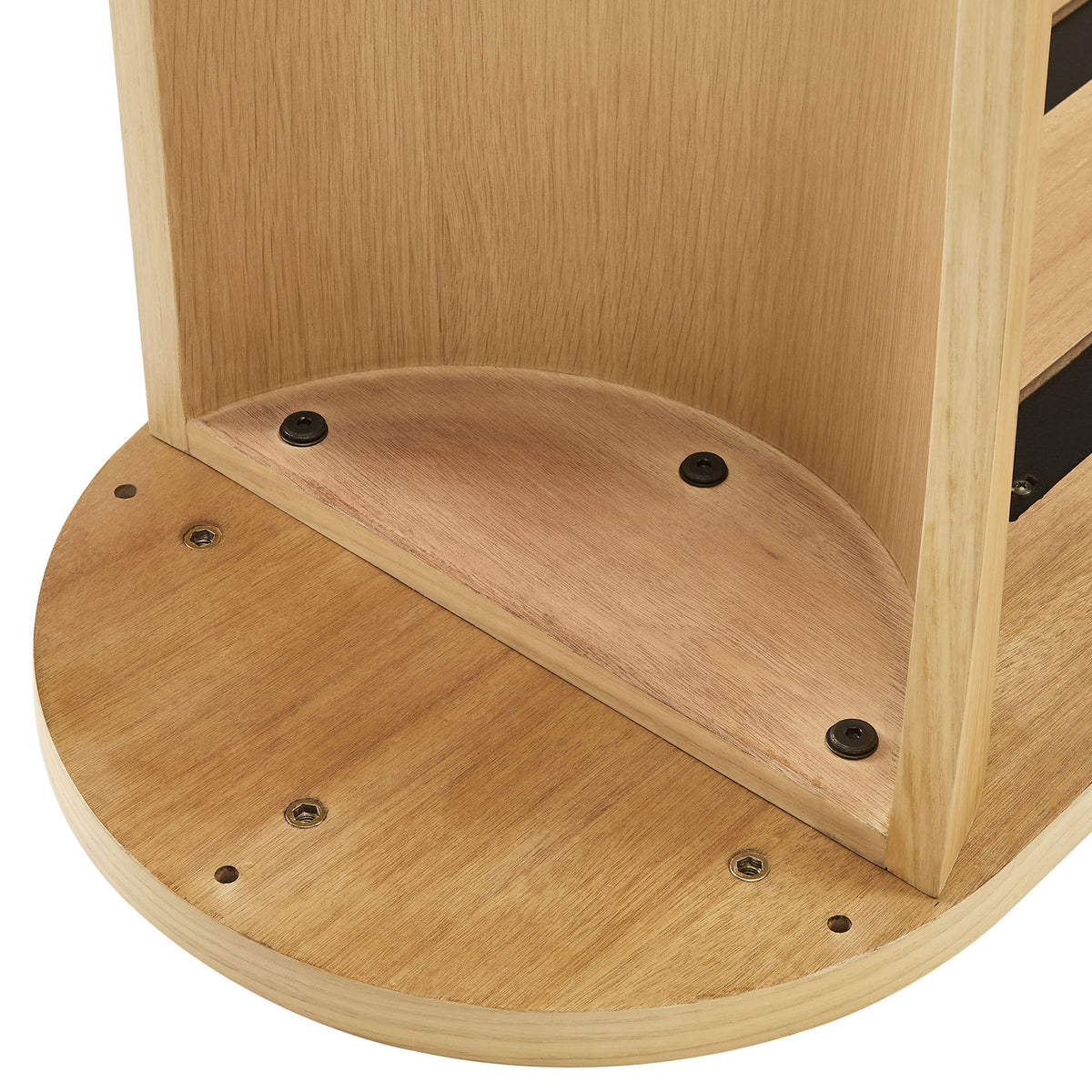 Adjustable non-marking levelers and solid base detailing add stability and floor protection || EEI-6912-OAK || leg_studio