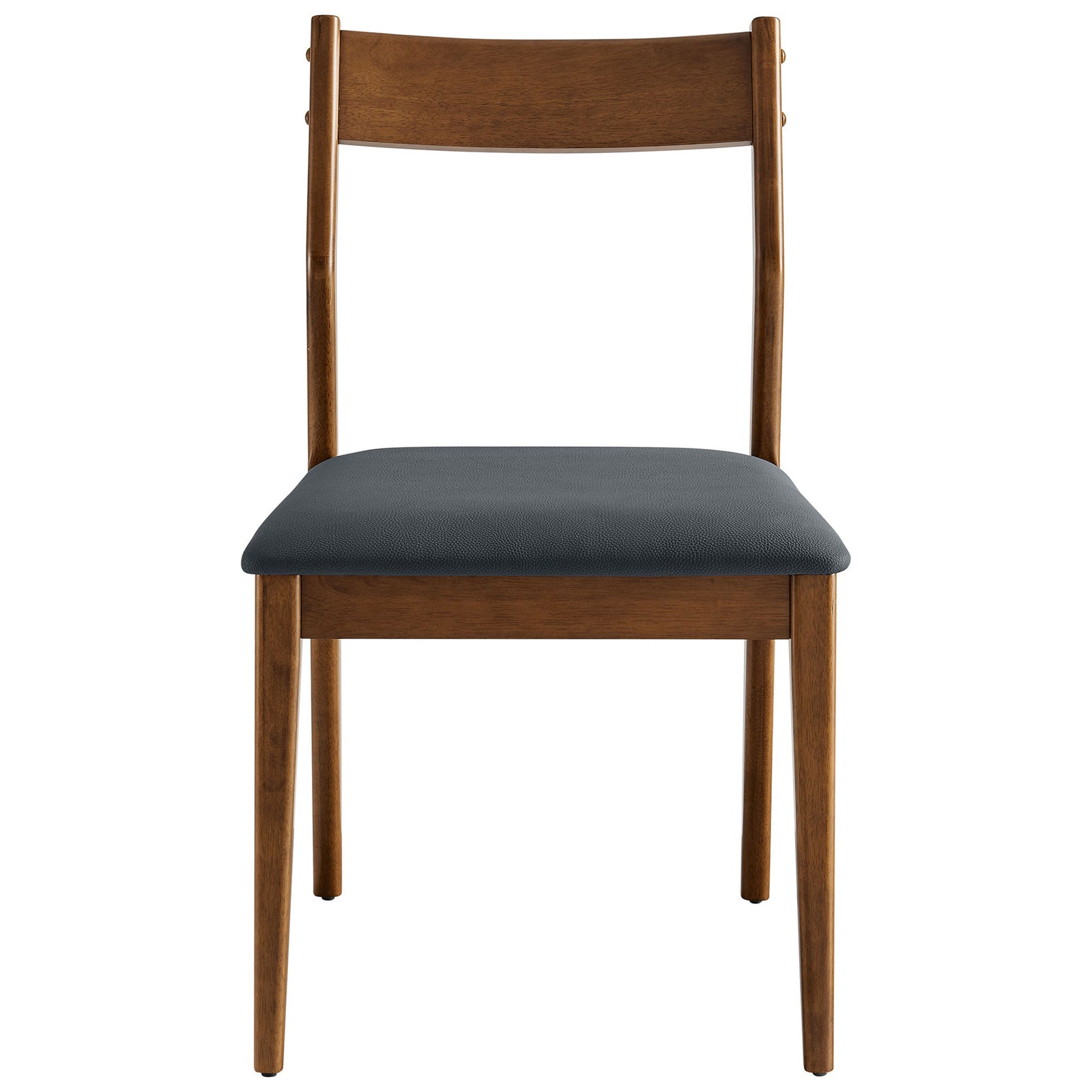 Walnut dining chair with black vegan leather seat and minimalist armless design. || EEI-6917-WAL-BLK || front_studio