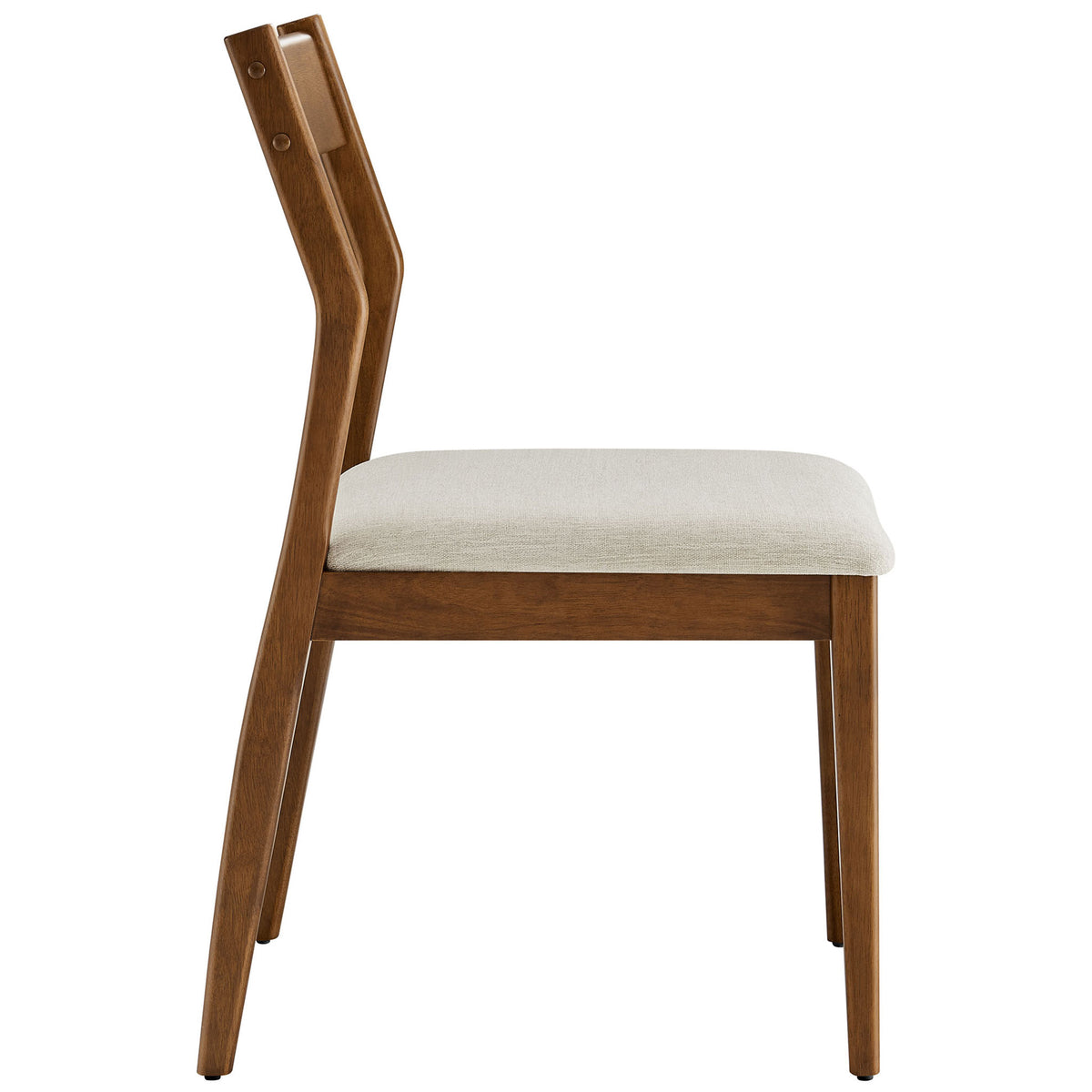 Slim walnut dining chair frame with thickly cushioned beige seat for everyday comfort || EEI-6918-WAL-HEB || side_studio