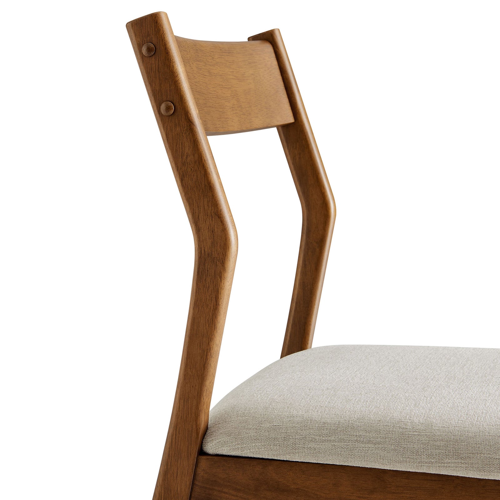Crafted walnut backrest and heathered beige seat with smooth, finely detailed joinery || EEI-6918-WAL-HEB || detail_studio
