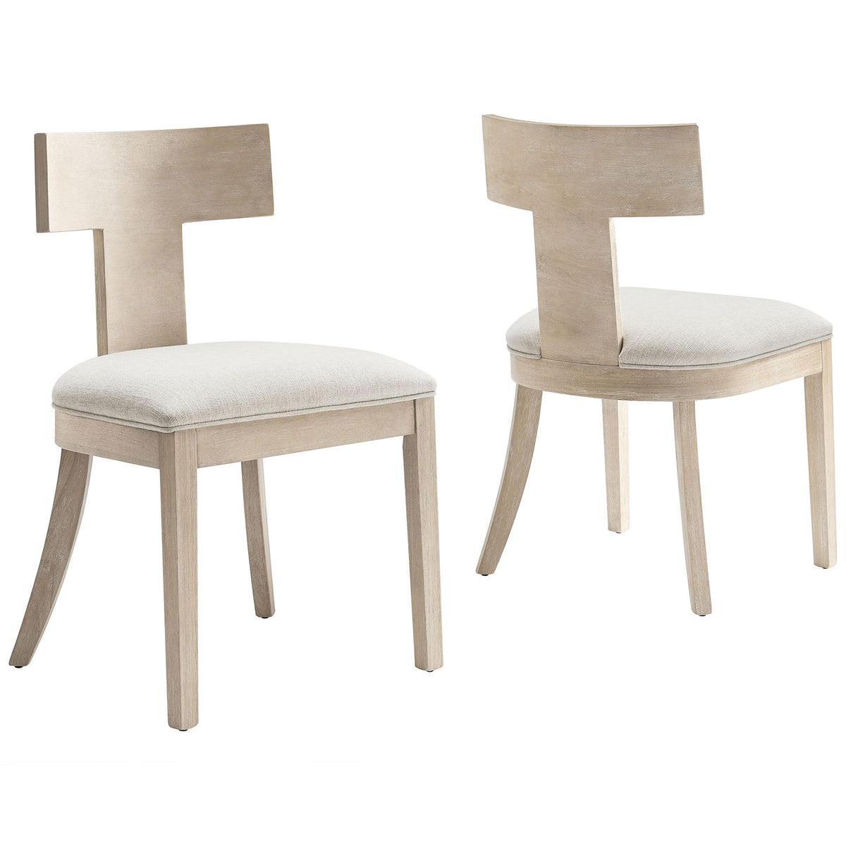 Set of two Peregrine dining chairs in natural wood with ivory upholstered seats for modern kitchens || EEI-6923-NAT-HEI || front_angle_multi_studio