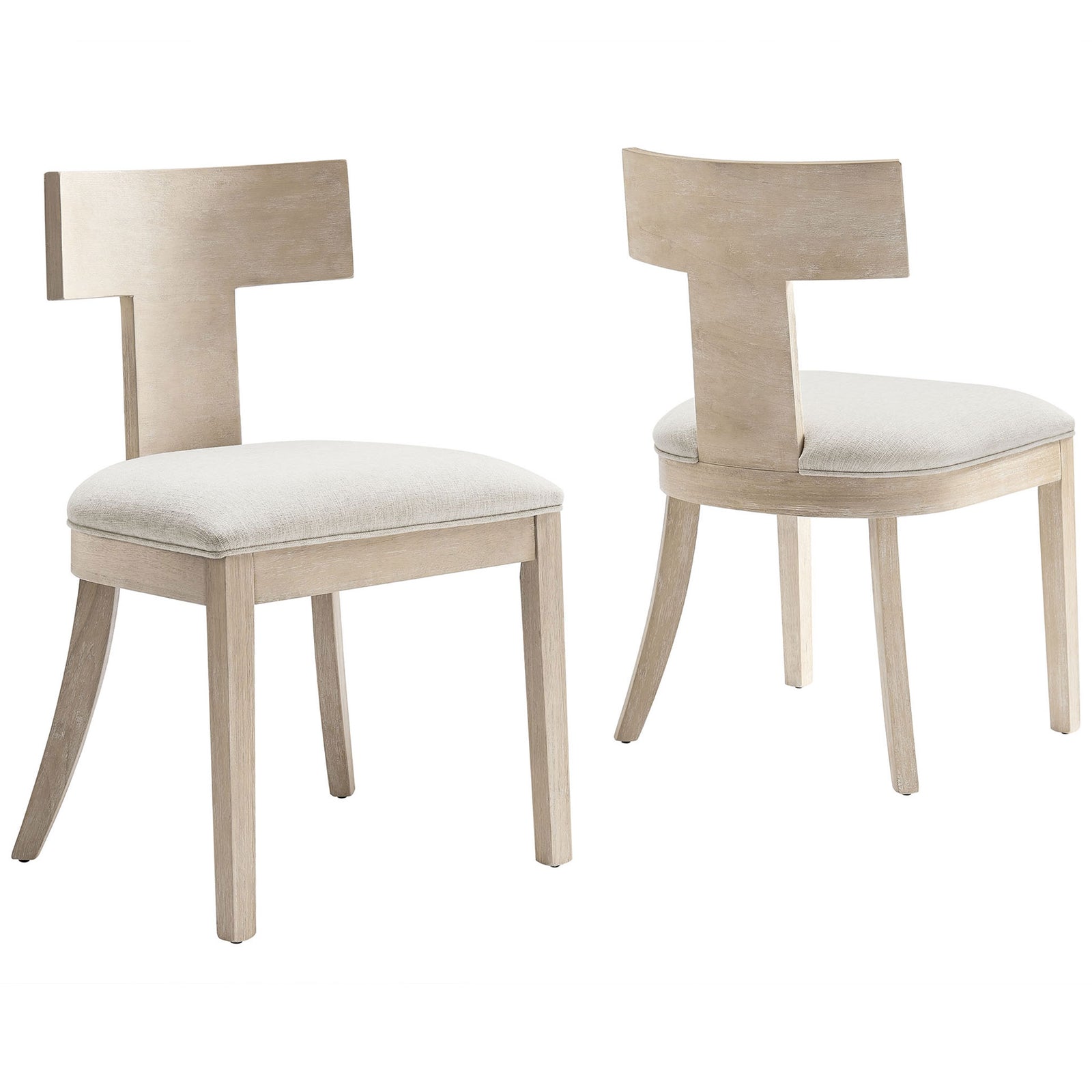 Set of two Peregrine dining chairs in natural wood with ivory upholstered seats for modern kitchens || EEI-6923-NAT-HEI || front_angle_multi_studio
