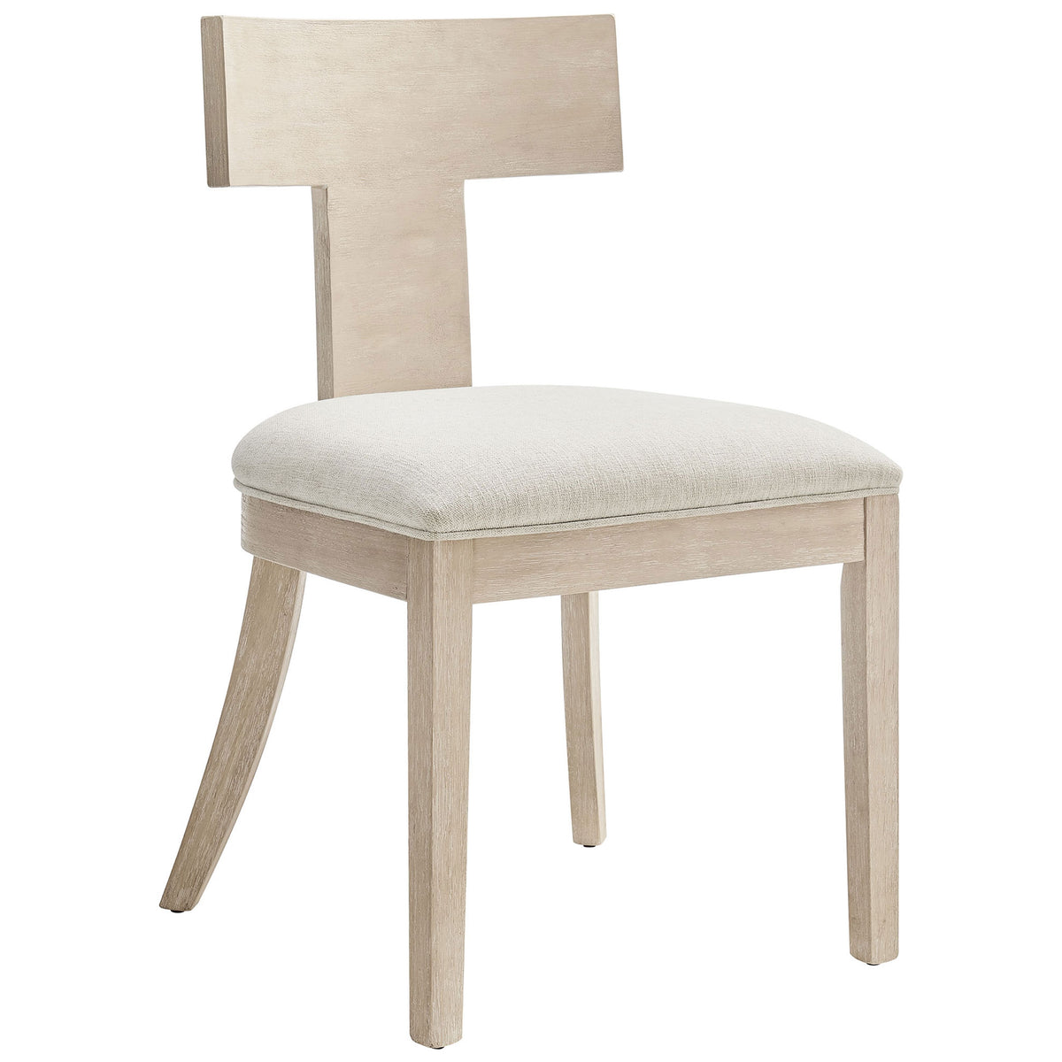 Peregrine wood dining chair showcasing saber legs and heathered ivory seat cushion || EEI-6923-NAT-HEI || front_angle_studio