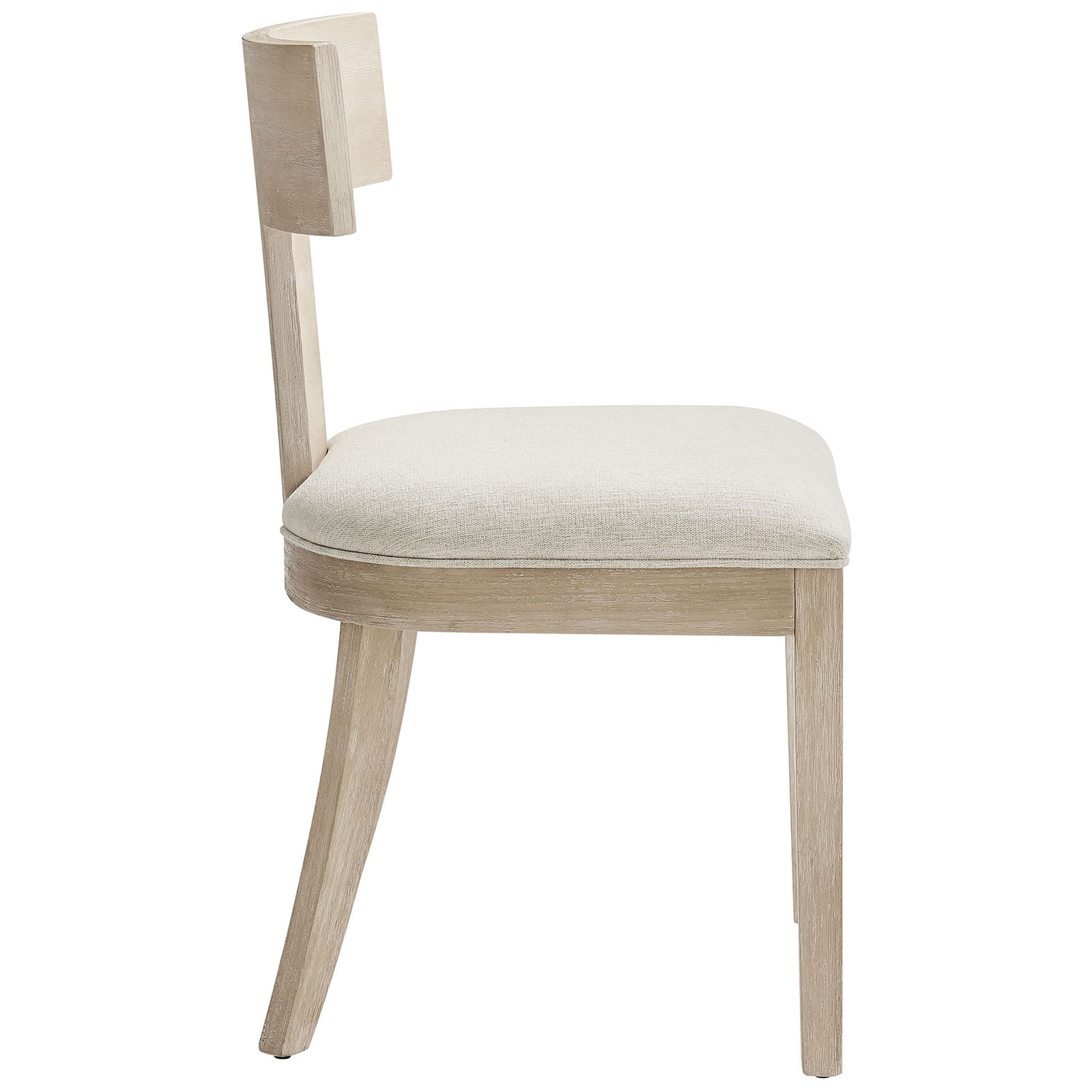 Peregrine dining chair with slim wood frame, curved back legs, and cushioned ivory seat || EEI-6923-NAT-HEI || side_studio