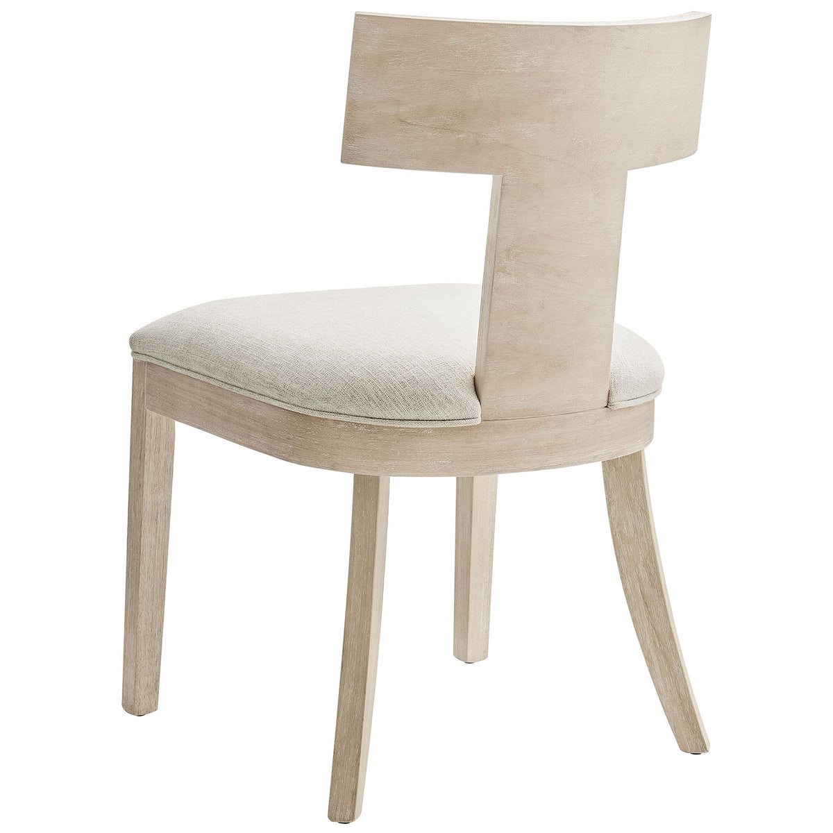 Peregrine dining chair showcasing its sculpted T shaped backrest and softly curved rear legs || EEI-6923-NAT-HEI || back_angle_studio