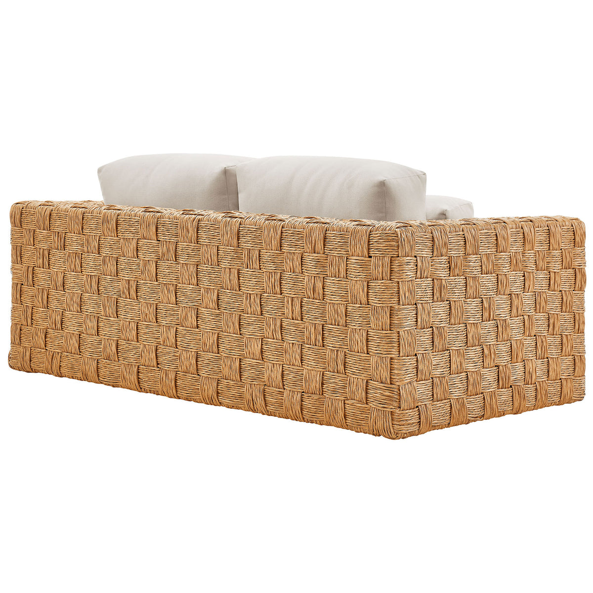 Expansive basket-weave rattan frame showcases warm natural tones and durable outdoor craftsmanship. || EEI-6924-NAT-LGR || back_studio